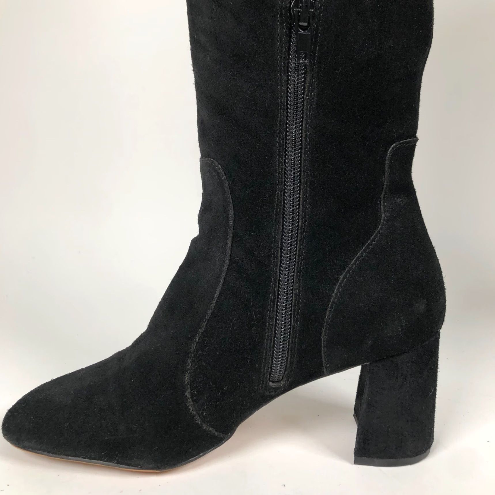 Vintage Essex Lane El Gano Boots Womens Size 7 M Black Suede Knee High Zip Block Heel Platform City Clubwear Disco Going Out Gothic Retro Size US 7 / IT 37 - 7 Thumbnail