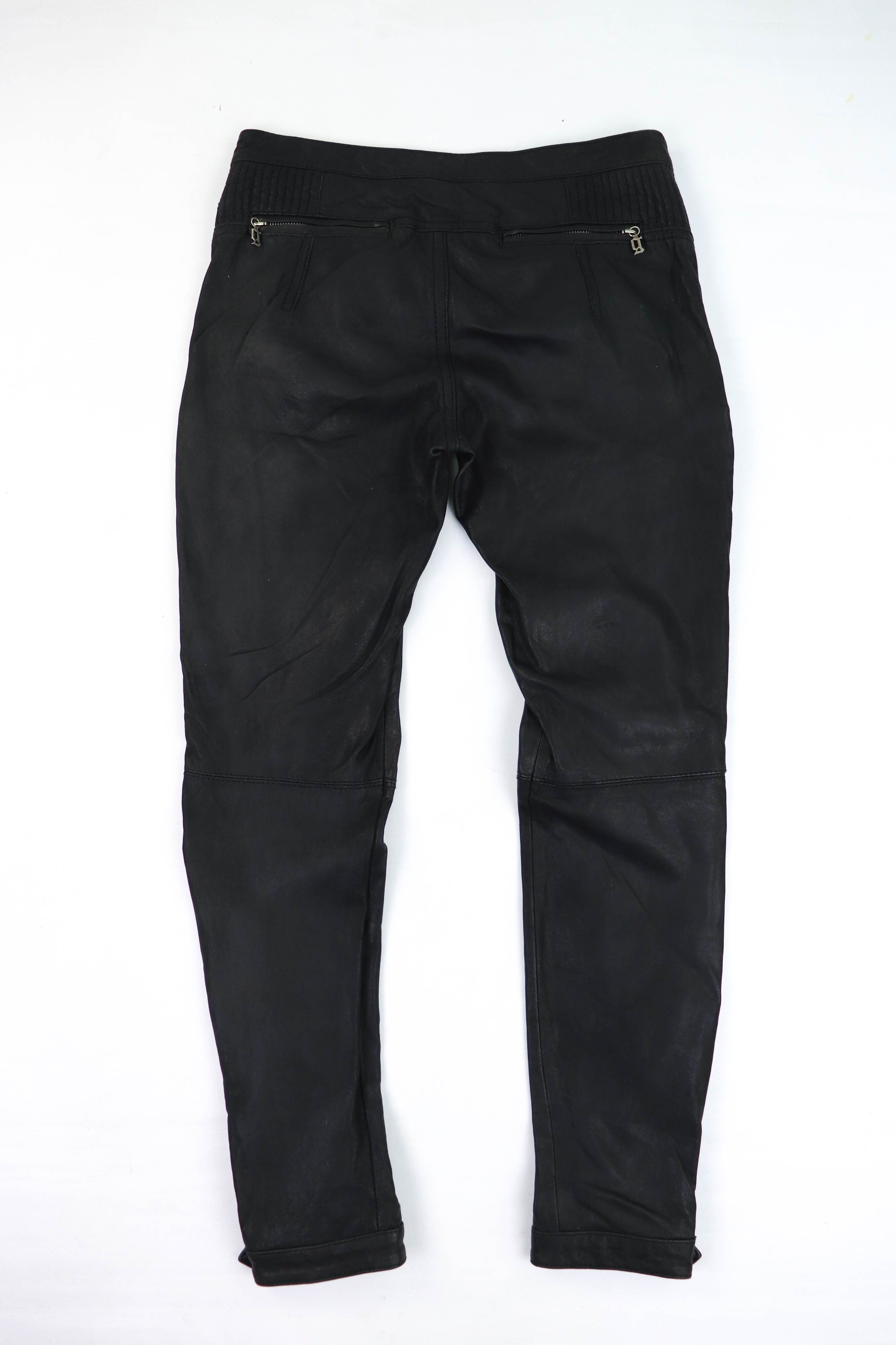 John Galliano Vintage Galliano 2000s Black Leather Zip Biker Pants Size 30" / US 8 / IT 44 - 2 Thumbnail