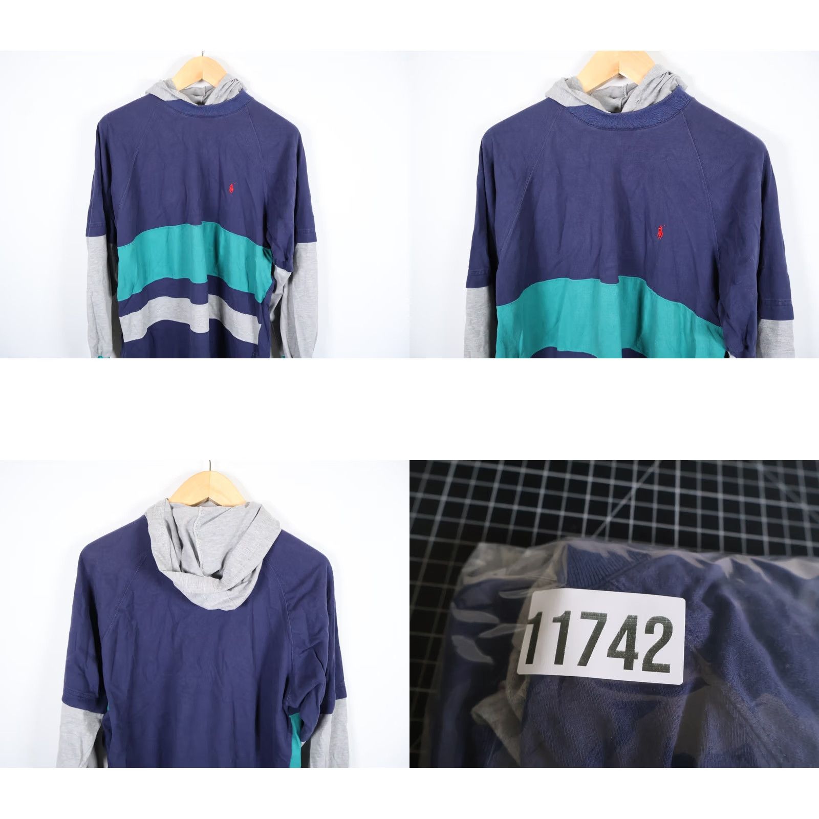 Ralph Lauren VINTAGE Ralph Lauren Hooded T-Shirt Striped Men XL Blue Green USA Polo Size US XL / EU 56 / 4 - 8 Thumbnail