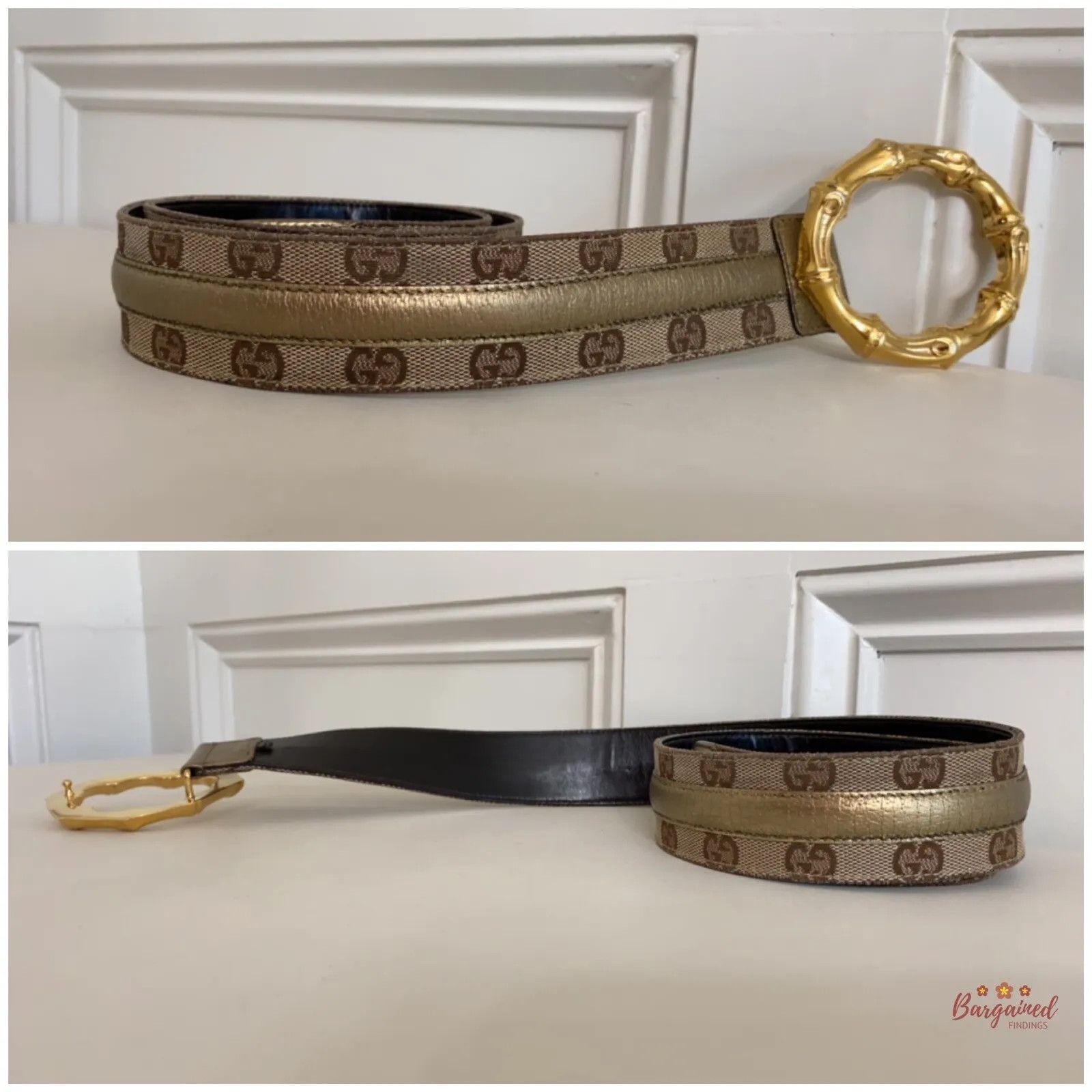 Gucci Gucci Monogram Canvas Metallic Leather Bamboo Buckle Belt Size 30 - 4 Thumbnail