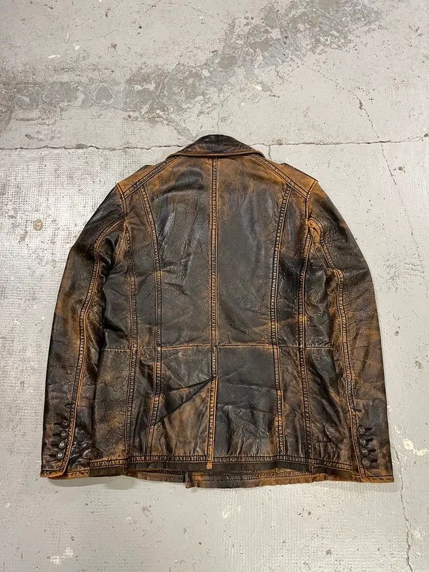 Dolce & Gabbana AW2001 Dolce & Gabbana Brown Eroded Leather Officer Buttoned Jacket Size US M / EU 48-50 / 2 - 6 Thumbnail