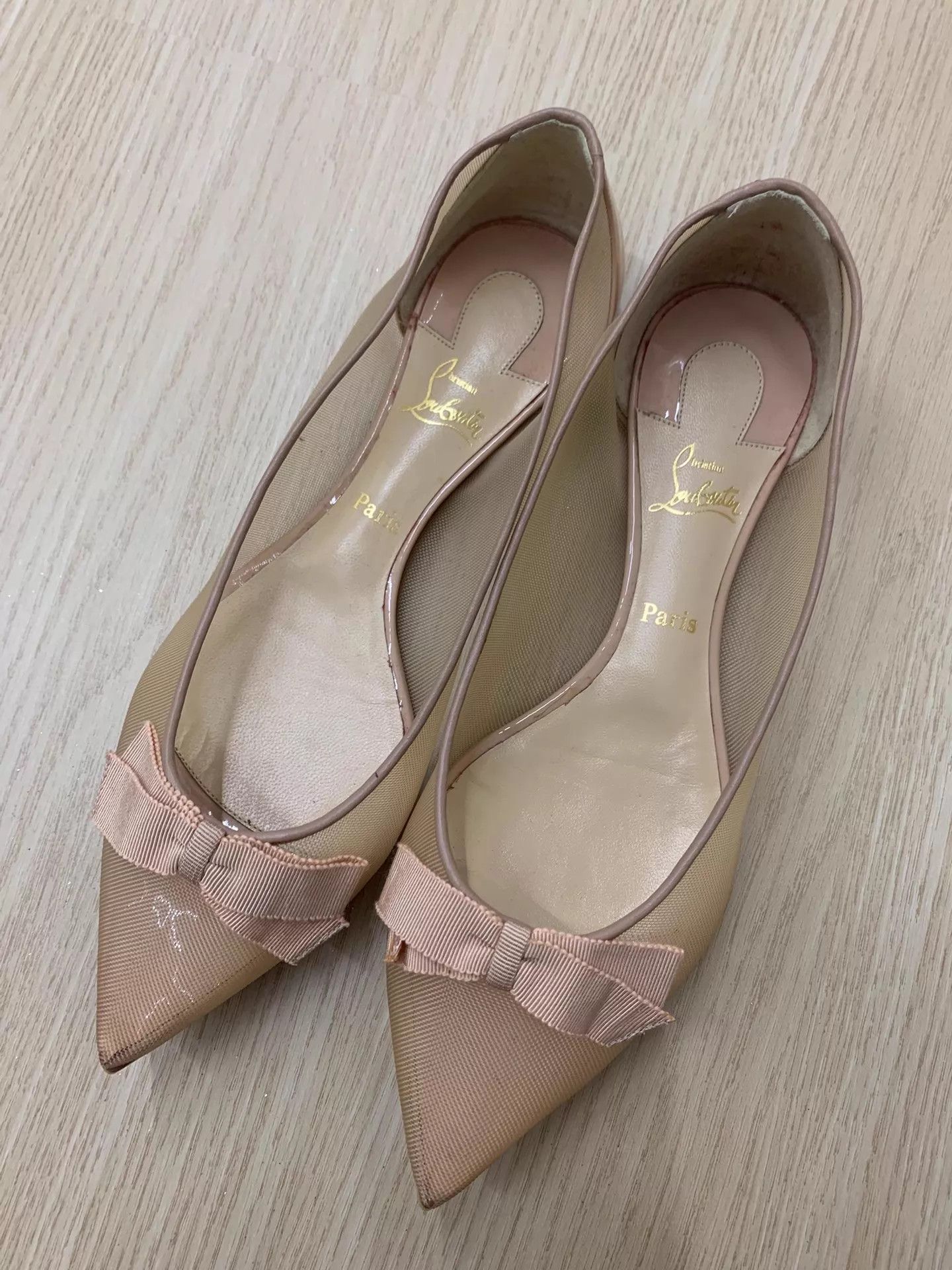 Christian Louboutin CL Nude Pink Tulle & Patent Leather Bow Flats Size US 6 / IT 36 - 2 Thumbnail