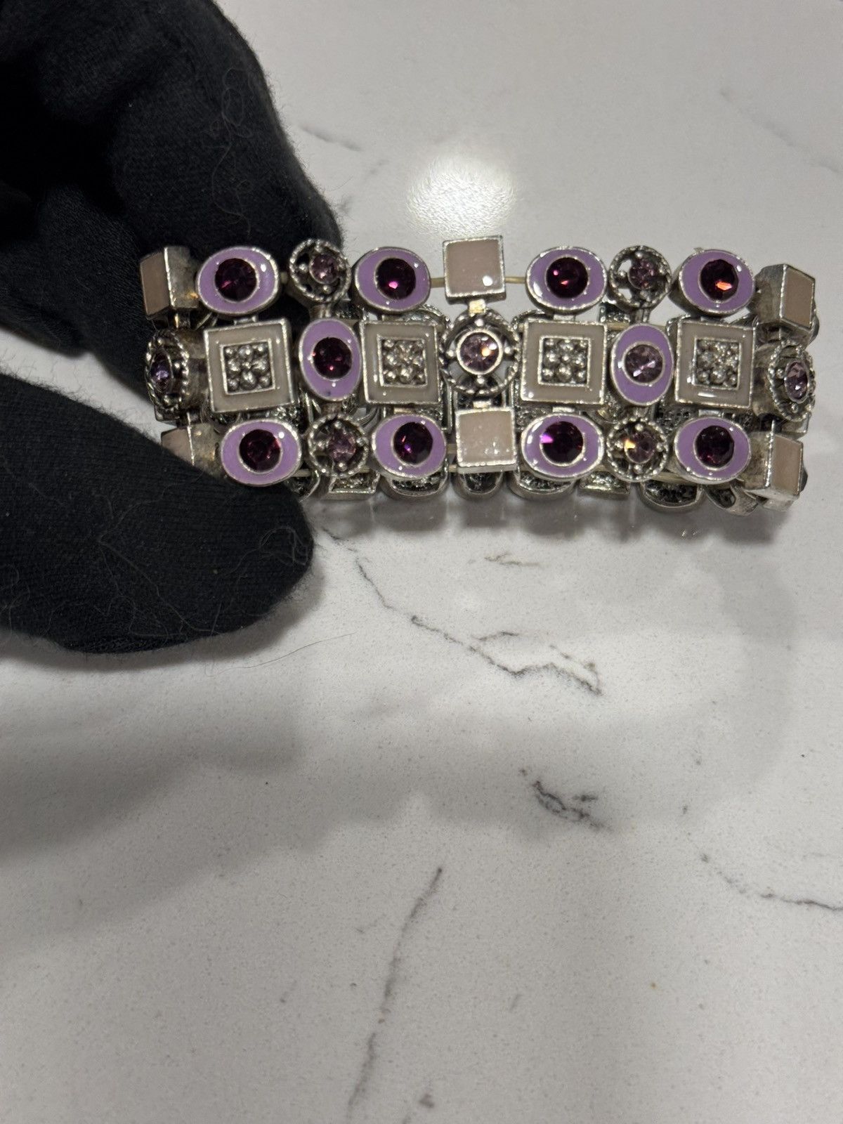Jewelry Vintage Silver Plated Jewelry with purple enamel and stones Size ONE SIZE - 8 Thumbnail