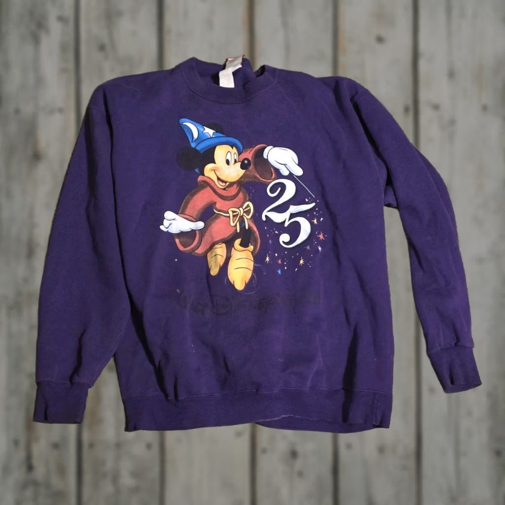 Disney VINTAGE Disney Sweatshirt XL Mickey Mouse Crewneck USA 25th Anniversary Blue Cotton Polyester Unisex Adults 90s Cartoon Graphic Print All Seasons Size US XL / EU 56 / 4 - 1 Thumbnail