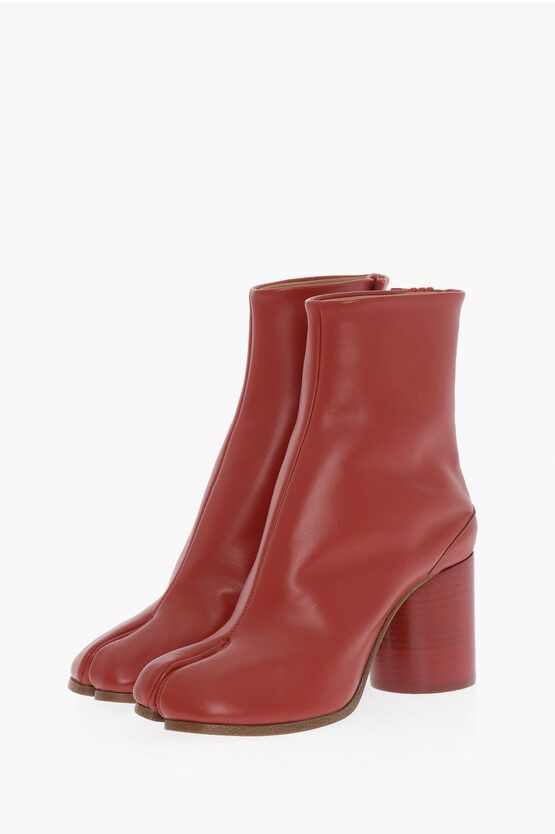 image of Maison Margiela Mm22 Leather Tabi Ankle Boots With Wood Heel Shoes 8Cm in Red, Women's (Size 5)