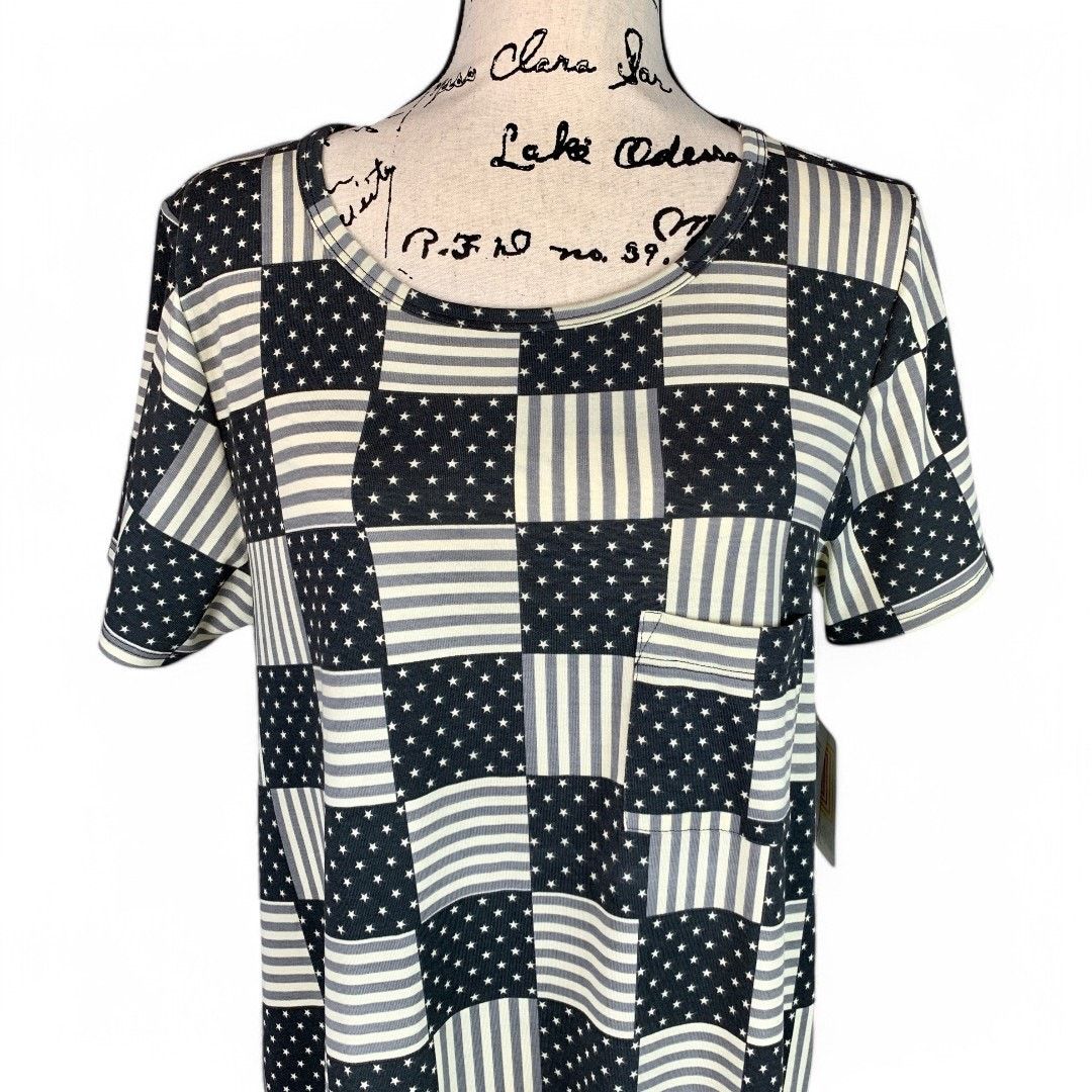 Other LuLaRoe Carly Dress Americana Monochrome Stars and Stripes Size L / US 10 / IT 46 - 11 Thumbnail