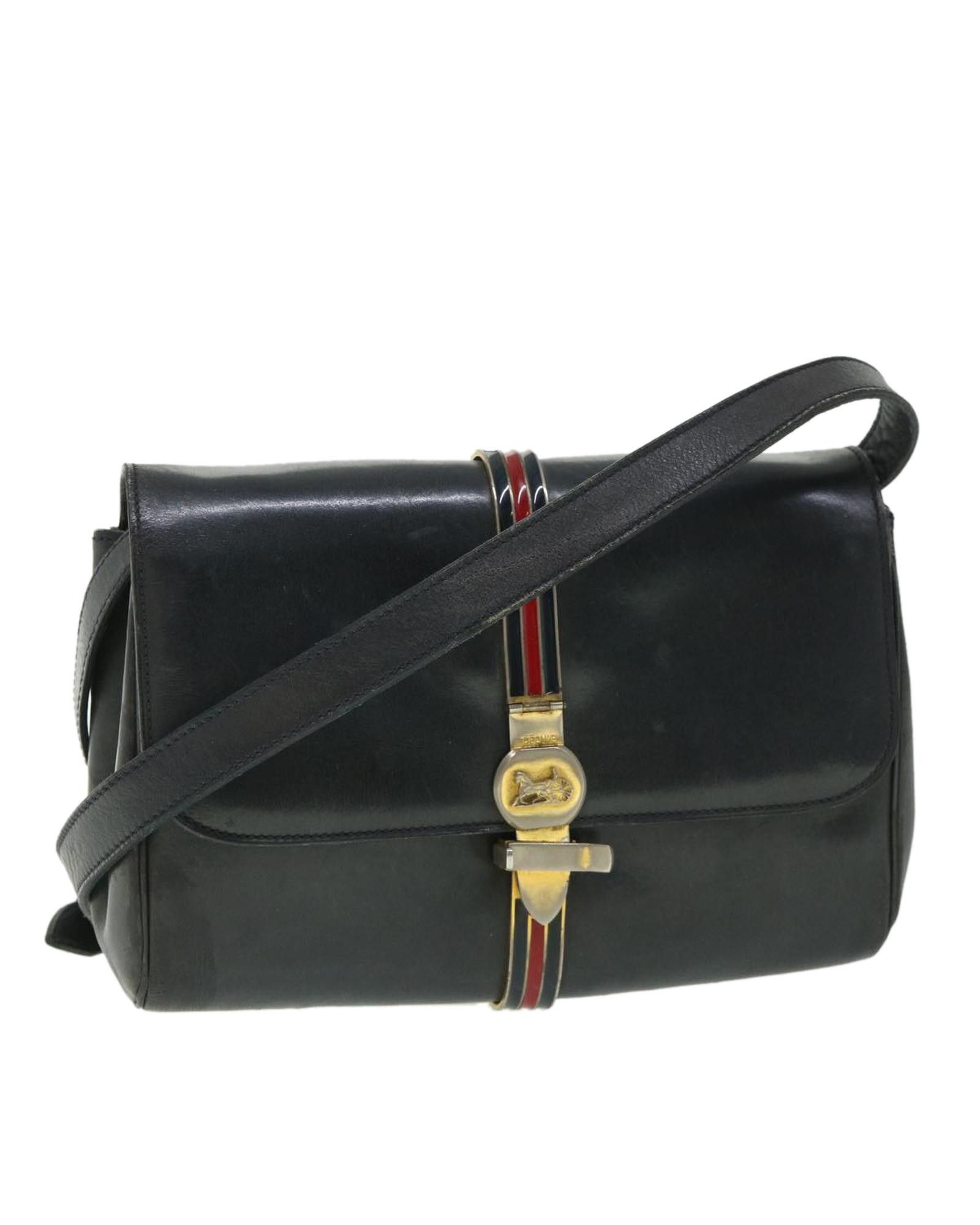 image of Celine Navy Leather Horse Carriage Shoulder Bag, Women's