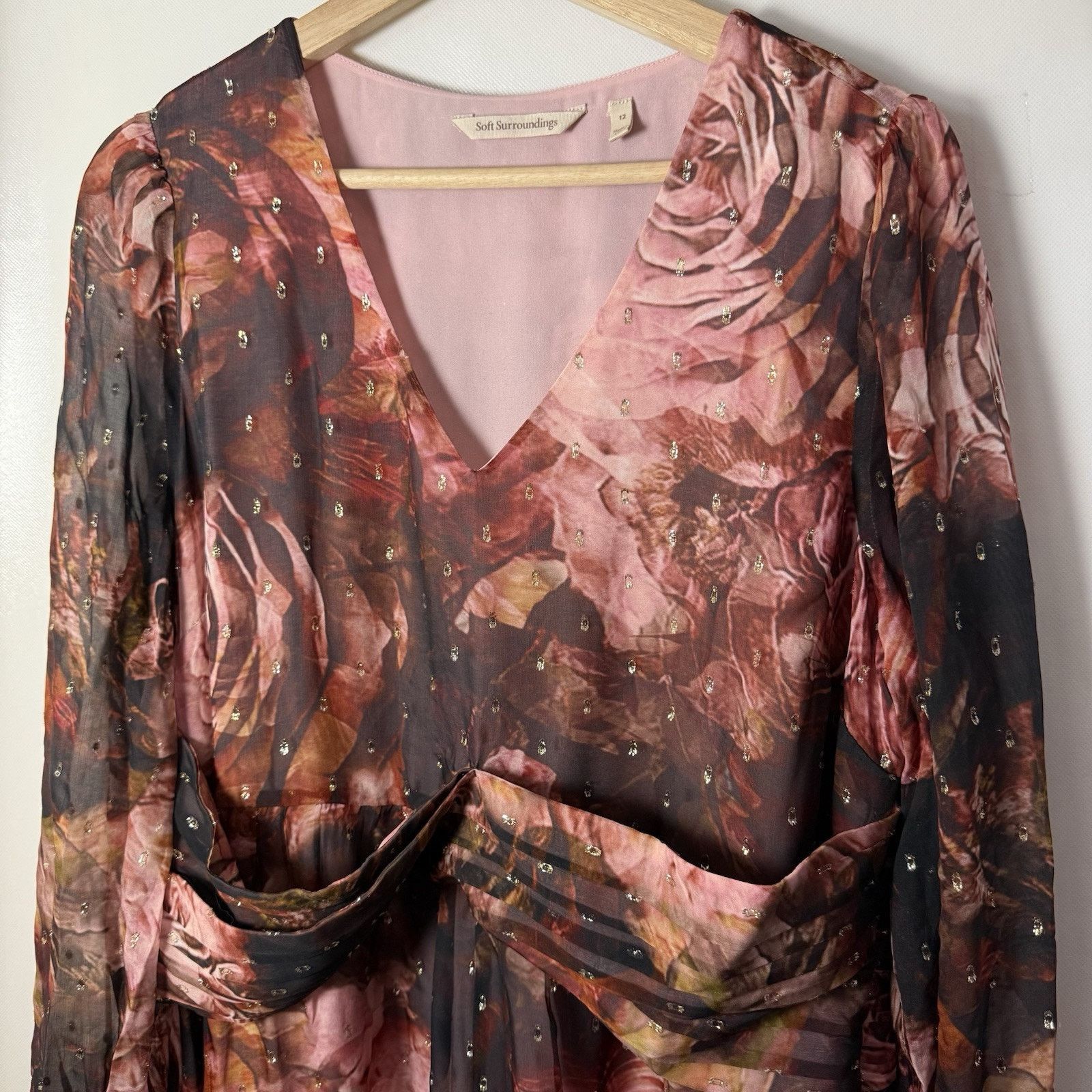 Other Soft Surroundings Dress Rose Rina Silk Maxi Boho Cottage Size XL / US 12-14 / IT 48-50 - 6 Thumbnail