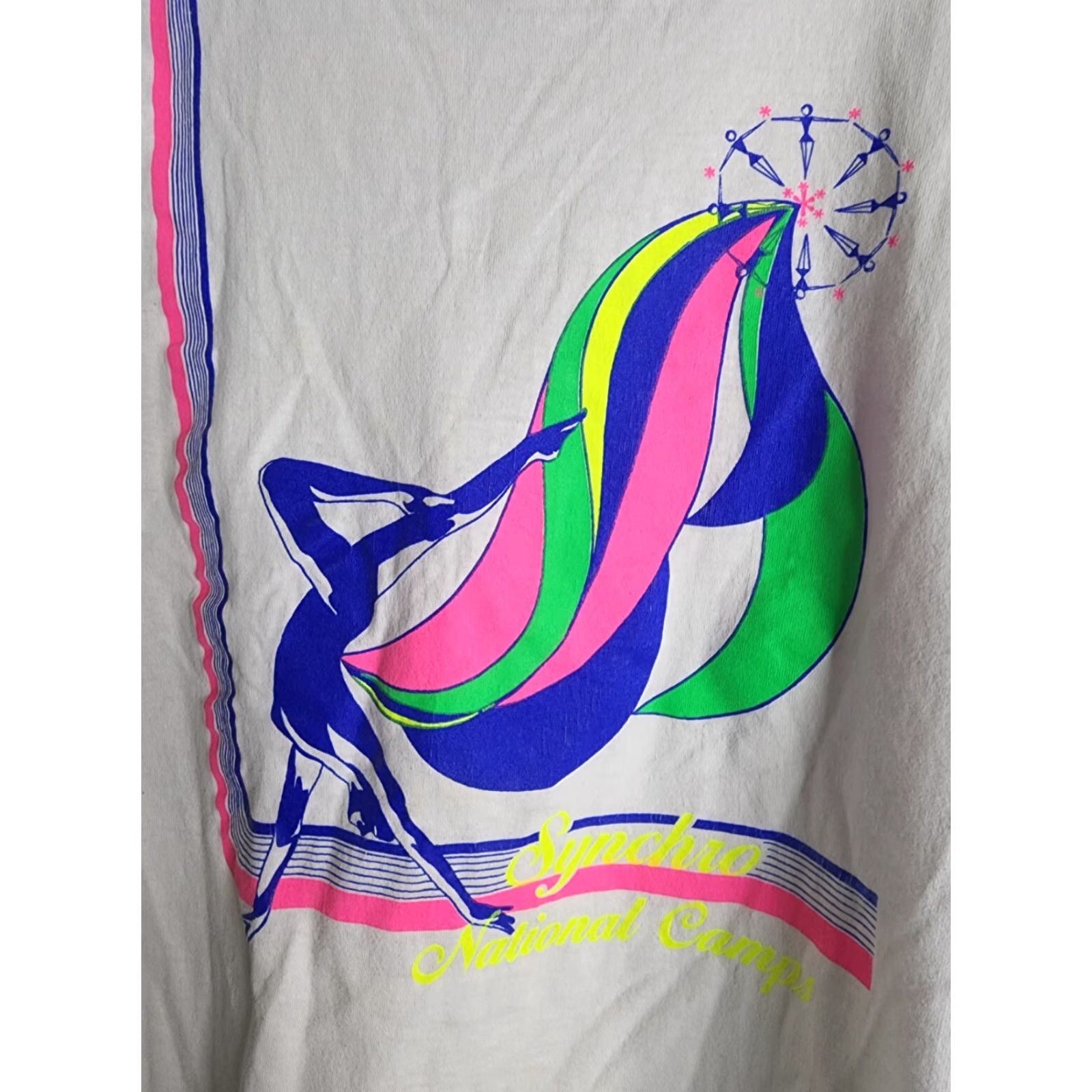 Vintage VINTAGE 80s Synchro National Camps Cropped T Shirt Distressed White Unisex L Graphic Tee Size US L / EU 52-54 / 3 - 2 Thumbnail