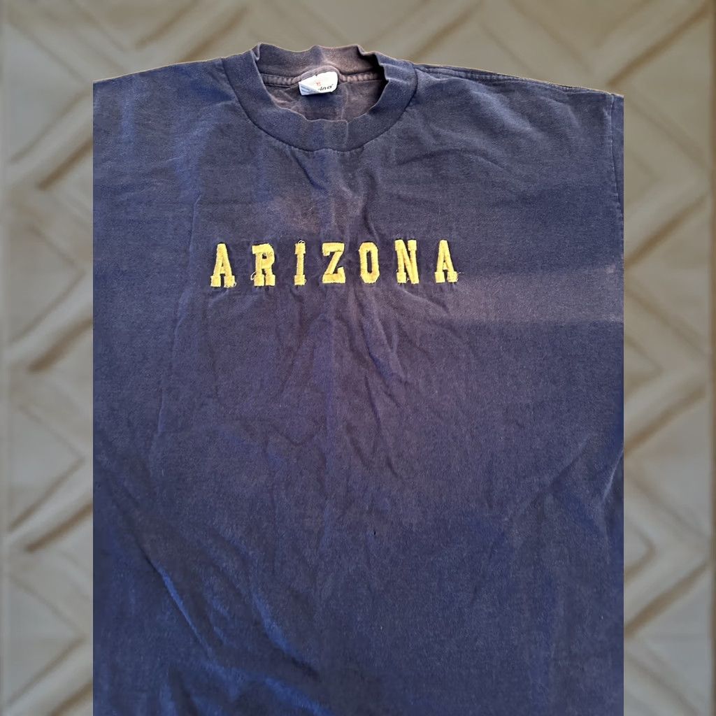 Vintage VINTAGE Arizona Embroidered Destination Single Stitch T-Shirt XL Distressed Sun Fade Murina Blue 1990s Mens Womens Boys Girls Shirt Size US XL / EU 56 / 4 - 1 Thumbnail