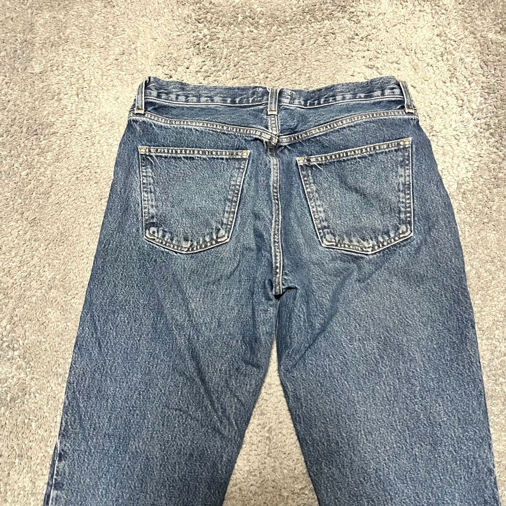 Agolde Agolde Jeans Womens 28 Blue Denim Relaxed Boot Cut Button Fly Raw Hem 31x28 Size 28" / US 6 / IT 42 - 4 Thumbnail