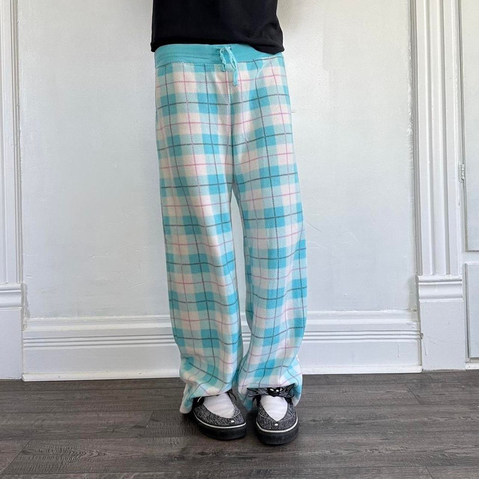 Vintage Y2K 00s Plaid Cozy Fuzy Baggy Lounge PJ Pajama Pant