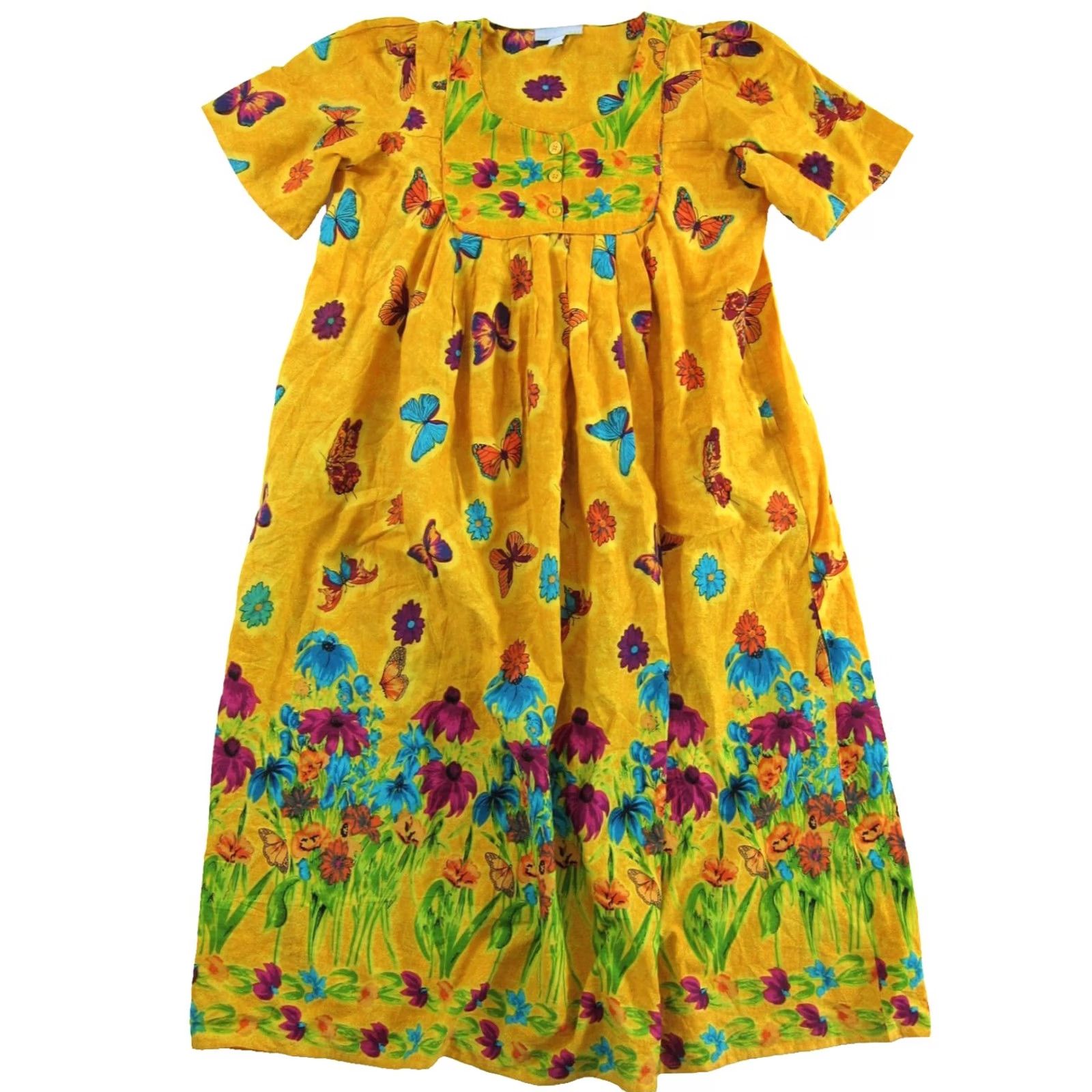 Vintage Only Necessities Yellow Butterfly Pocket Long Maxi Dress 18-20 Large Size L / US 10 / IT 46 - 2 Thumbnail
