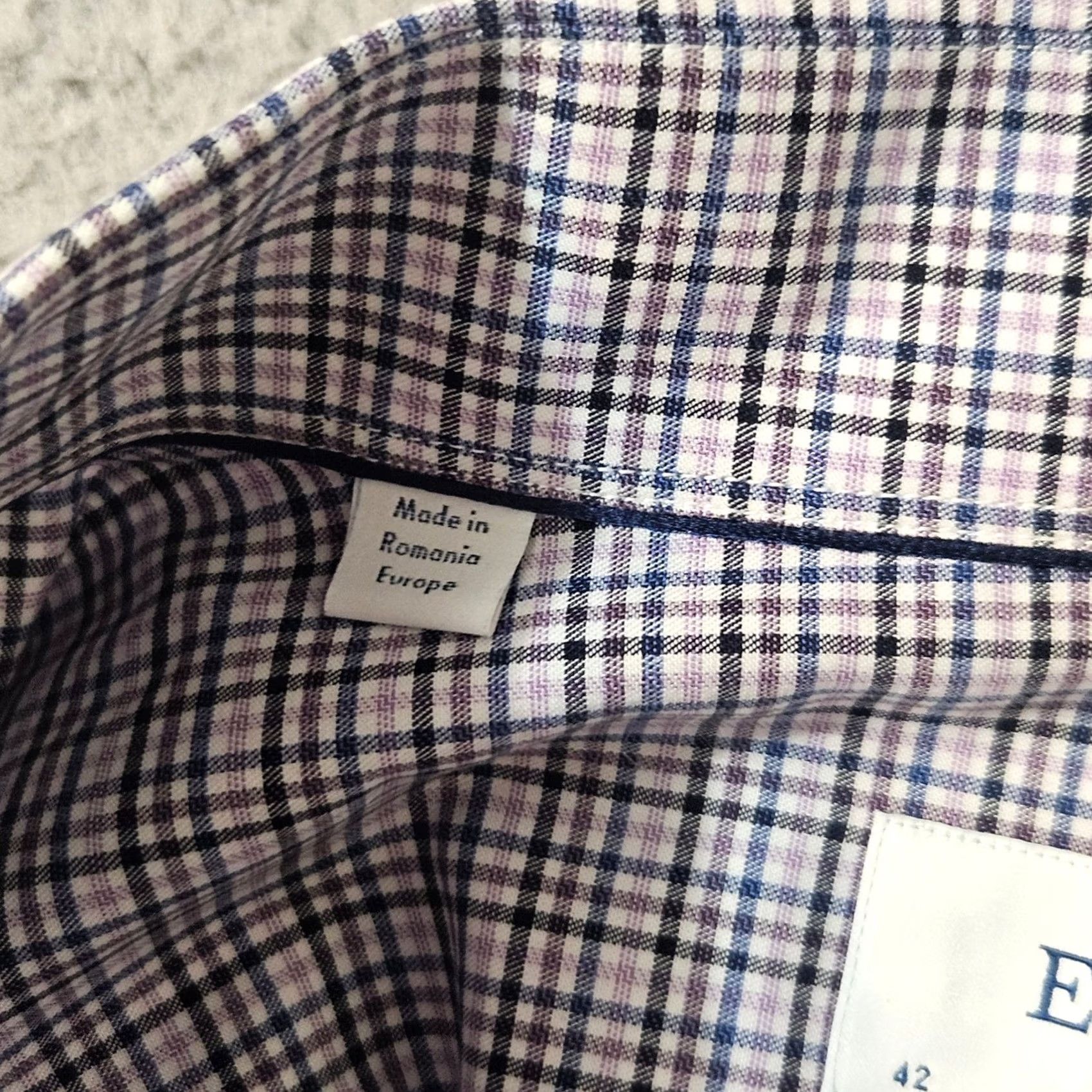 Eton Eton Shirt Mens Large 16.5-42 Purple Plaid Long Sleeve Cotton Shirt Size 42R - 5 Thumbnail