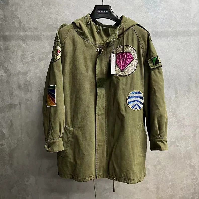 Yves Saint Laurent saint laurentClassic Army Green Diamond Patch Hooded Parka Size XS / US 0-2 / IT 36-38 - 1 Thumbnail