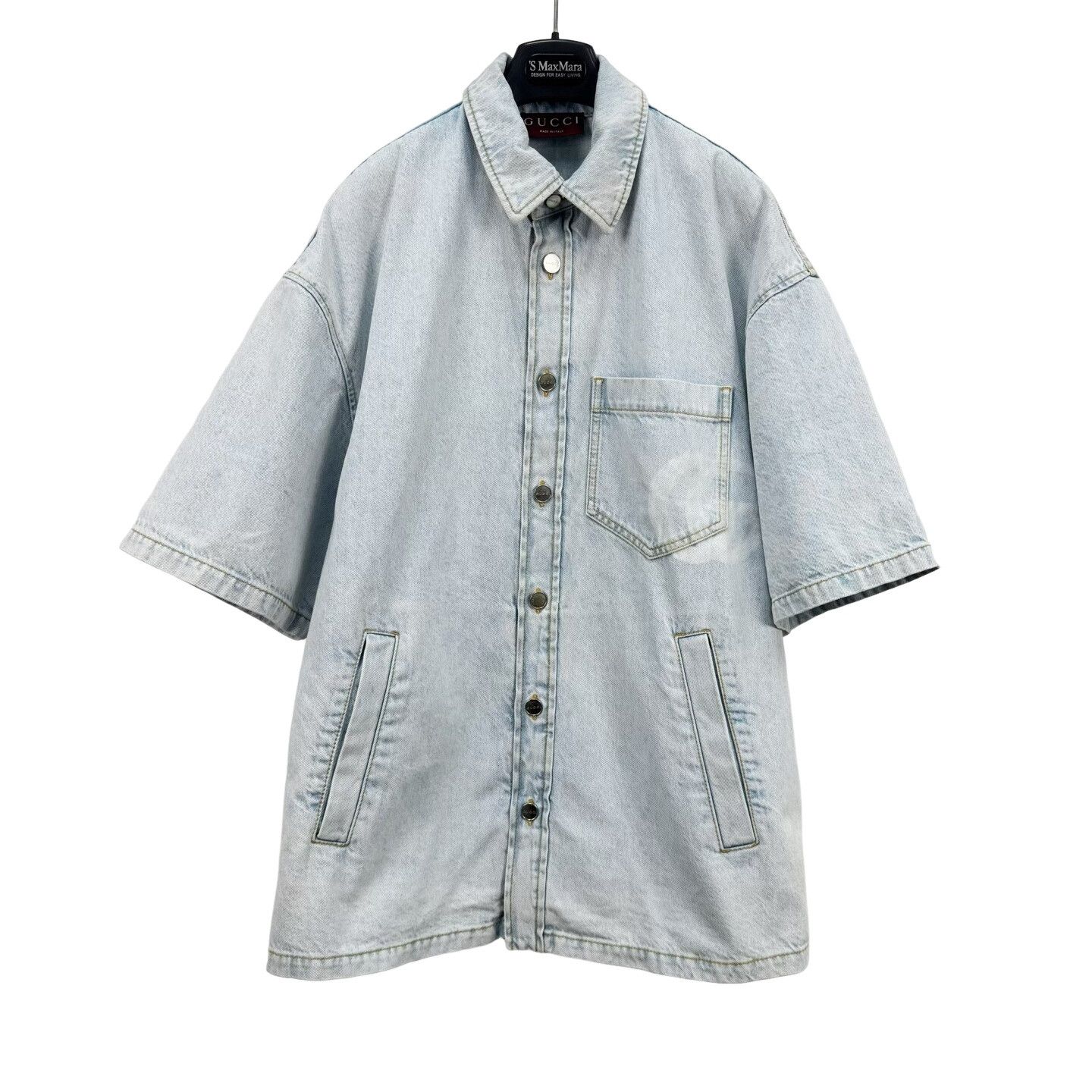 Gucci Gucci Double G Print Denim Short Sleeve Shirt Size S Size US S / EU 44-46 / 1 - 1 Thumbnail