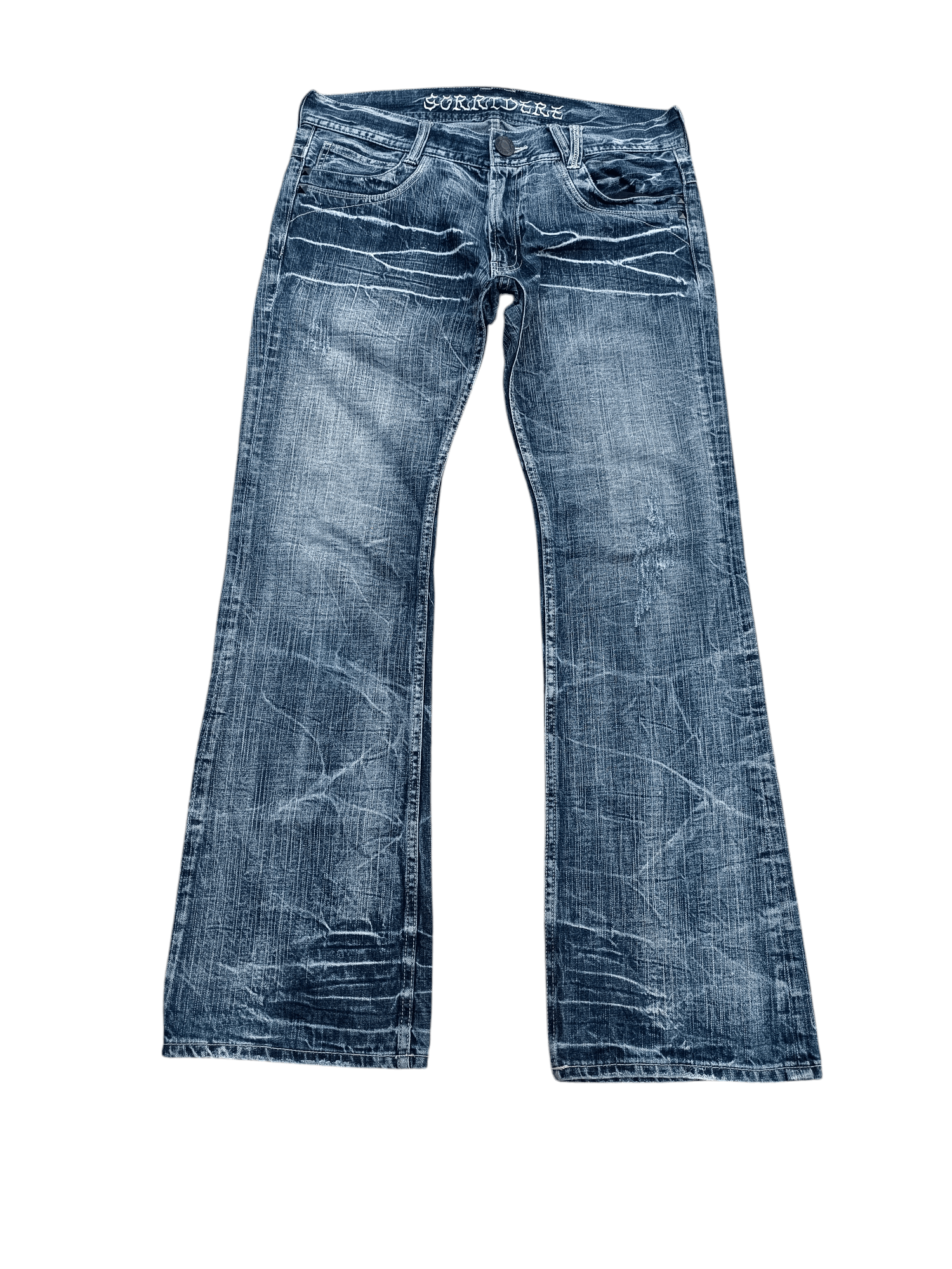 If Six Was Nine FLARED💥SORRIDERE WHISKERS FADED DENIM PANT Size US 34 / EU 50 - 4 Thumbnail