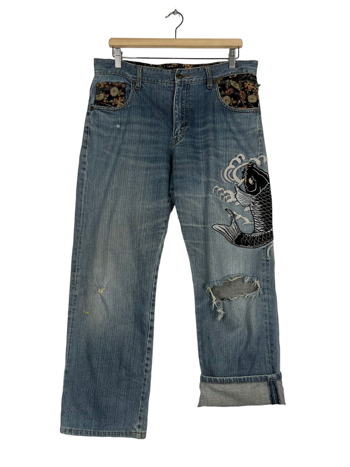 Japanese Brand 🔥 MEMORY SPECIAL KARA KURI KURI KUITTTT MAKEBA DENIM JEANS Size US 34 / EU 50 - 10 Thumbnail