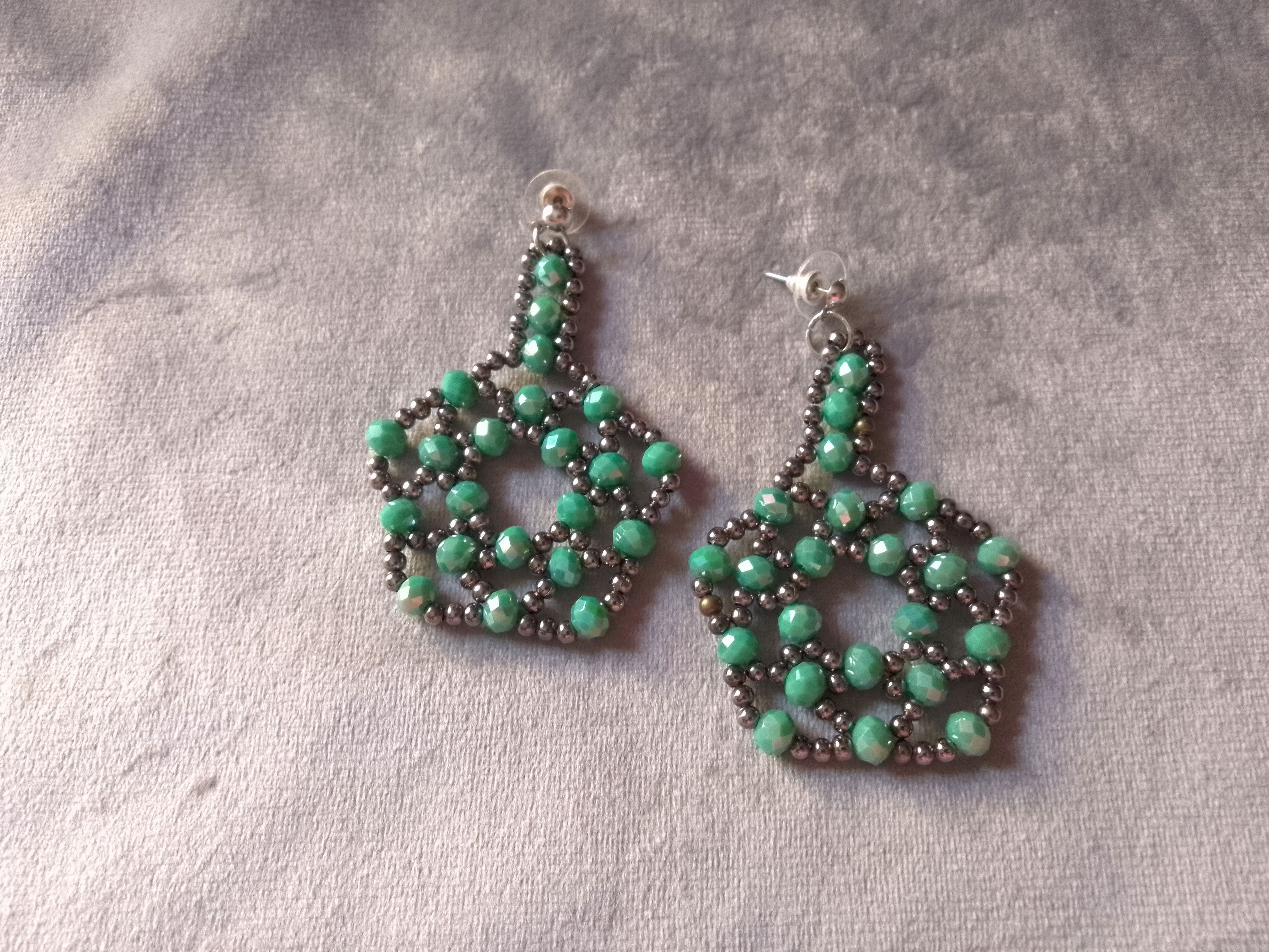 Handmade Earrings Long Turquoise Crystal Brass Geometrical Elegant Size ONE SIZE - 5 Thumbnail