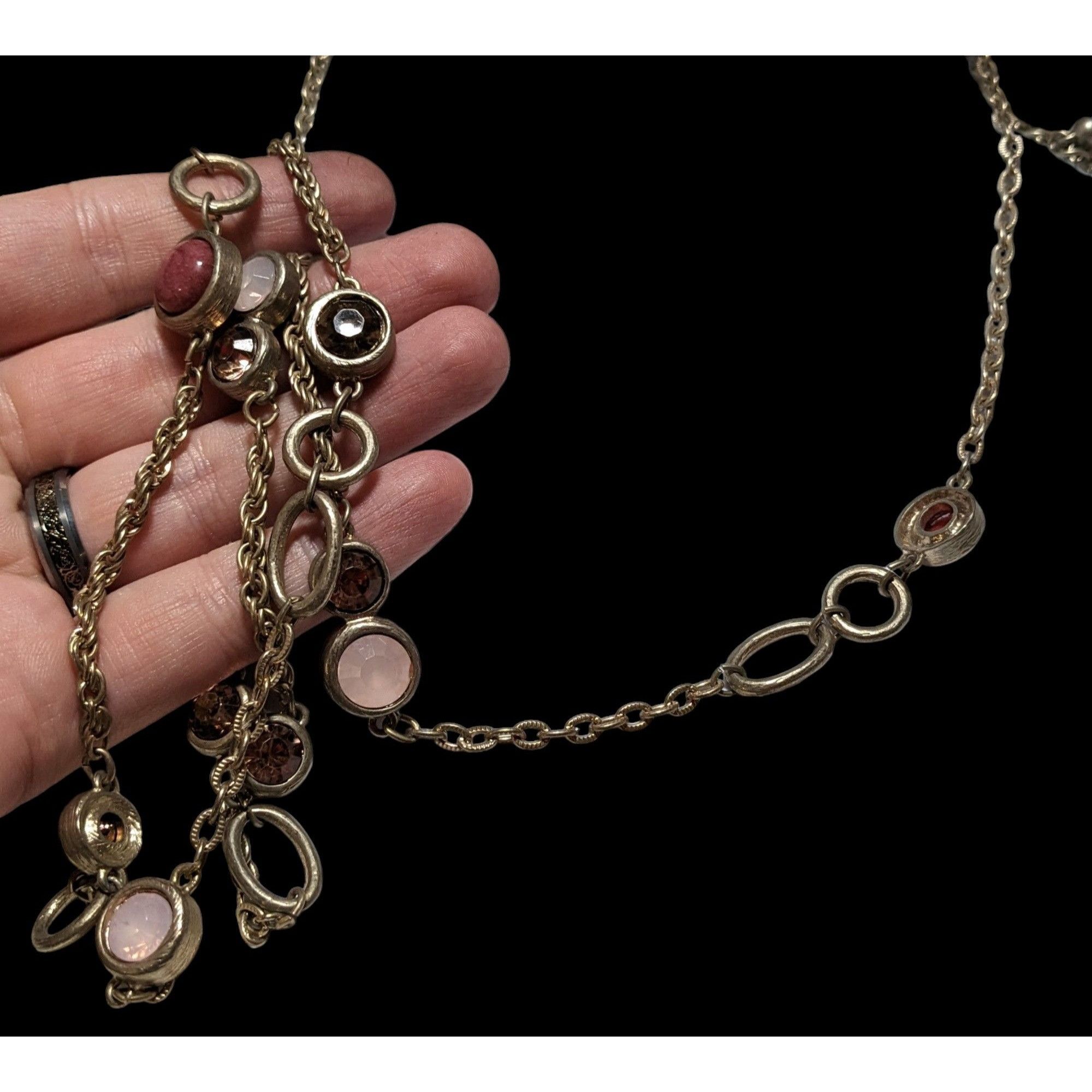 Chicos Chico's Pink And Gold Gemmed Opera Necklace Size ONE SIZE - 2 Thumbnail