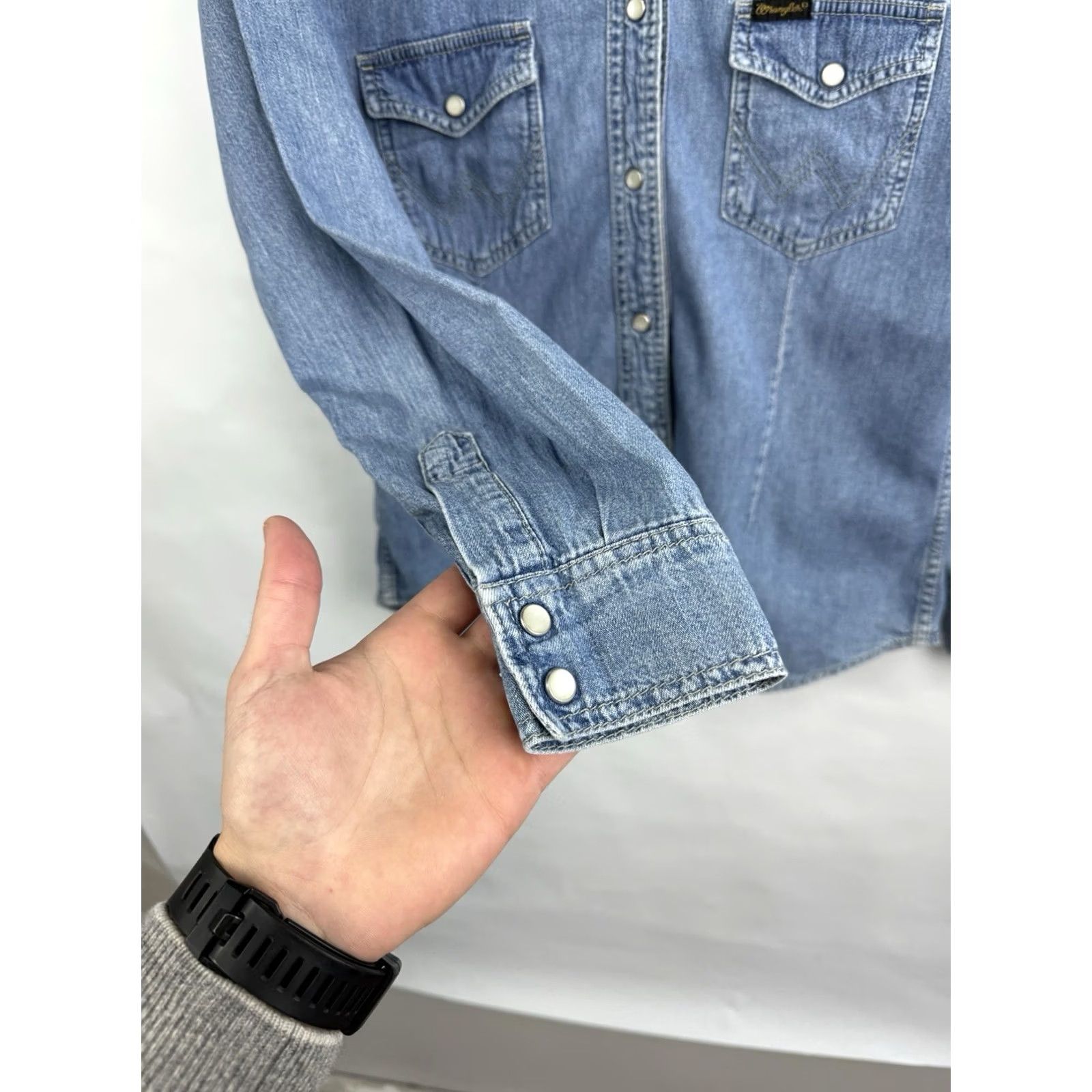 Wrangler VINTAGE Wrangler Denim Shirt Western USA M Blue Women Button-Up Size M / US 6-8 / IT 42-44 - 6 Thumbnail