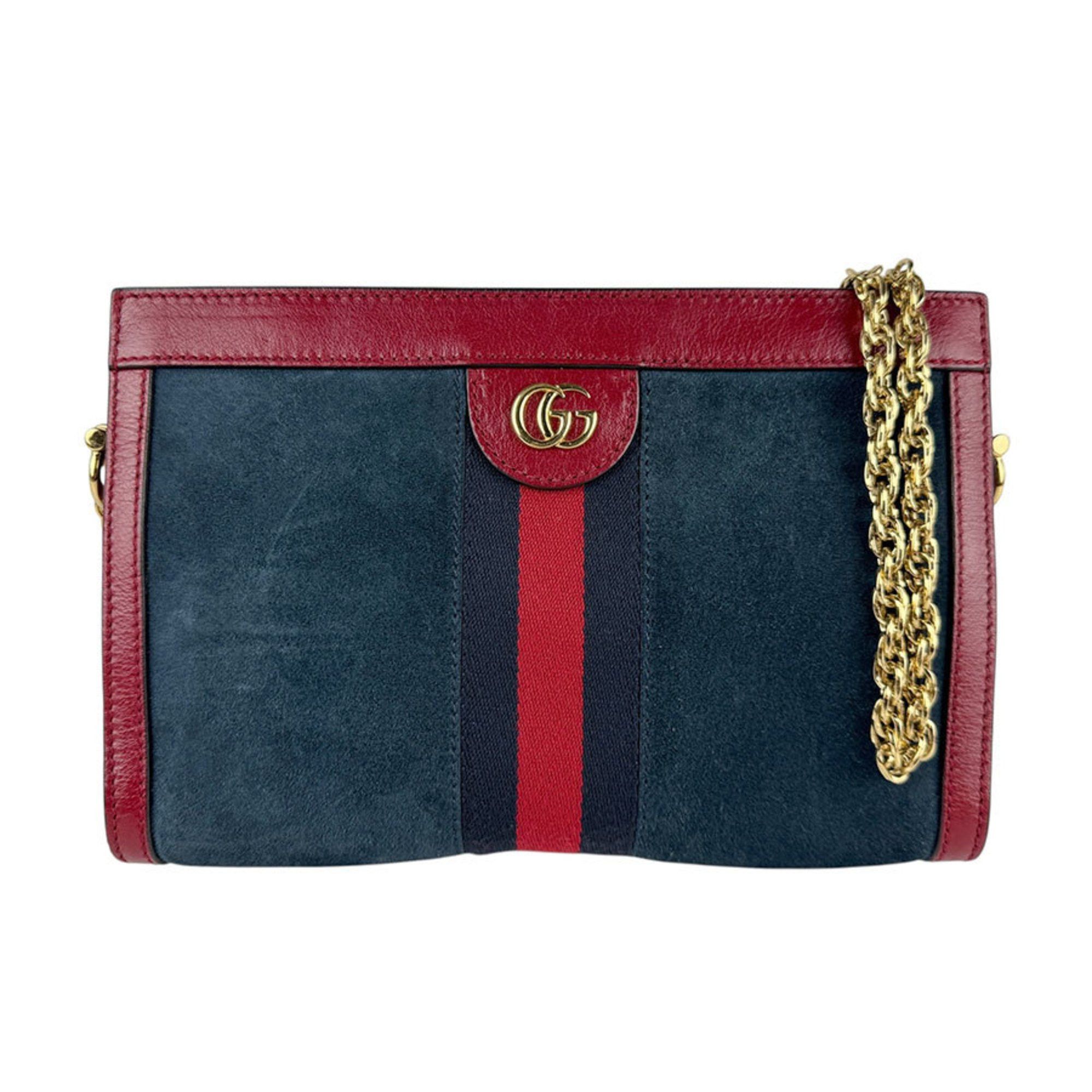 Gucci Ophidia Shoulder Bag in Suede and Leather, Navy, Dark Red