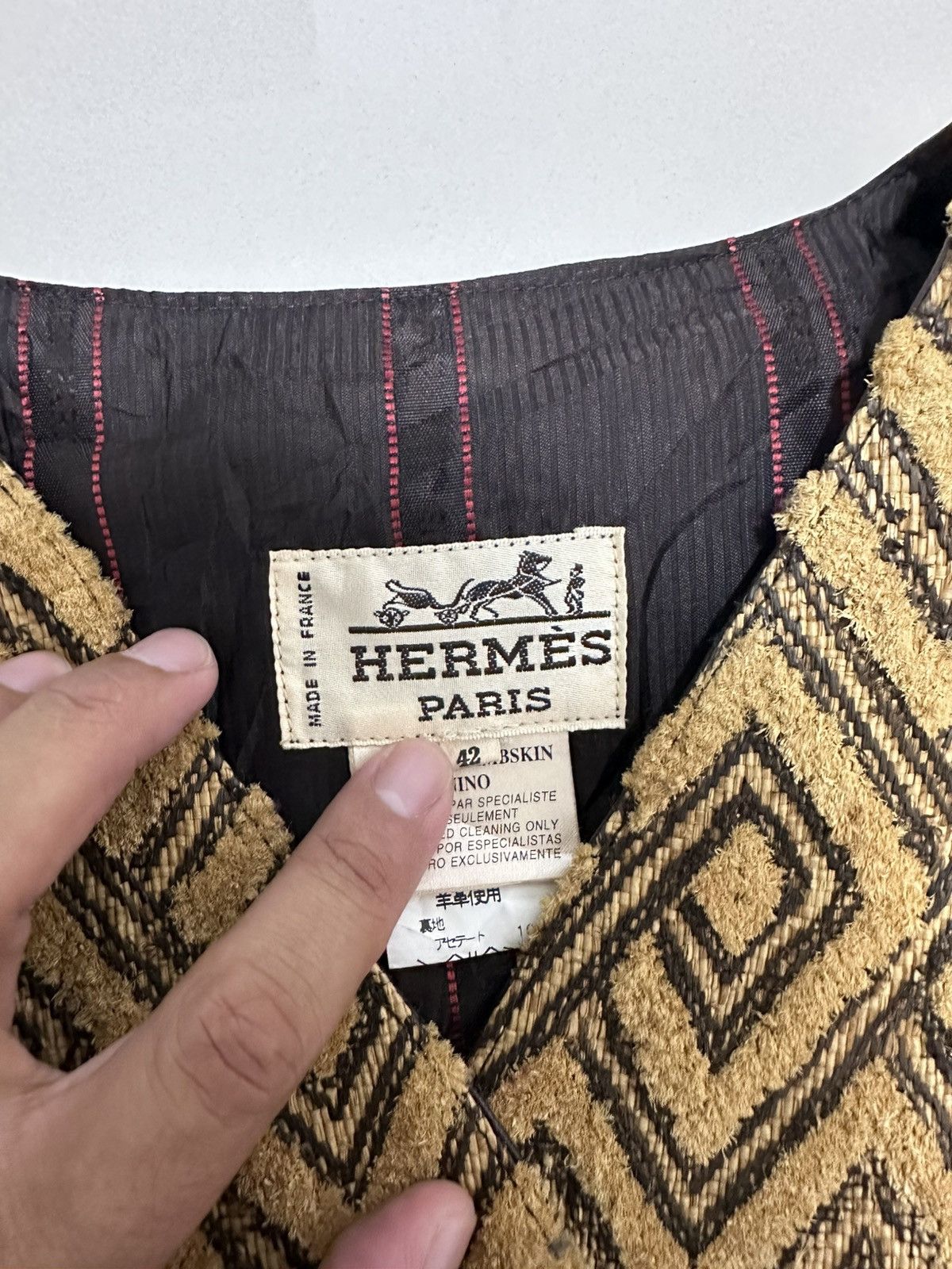 Hermes Vintage Hermès Kuba Vest Lamb Leather Raphia craft Rare Size M / US 6-8 / IT 42-44 - 4 Thumbnail