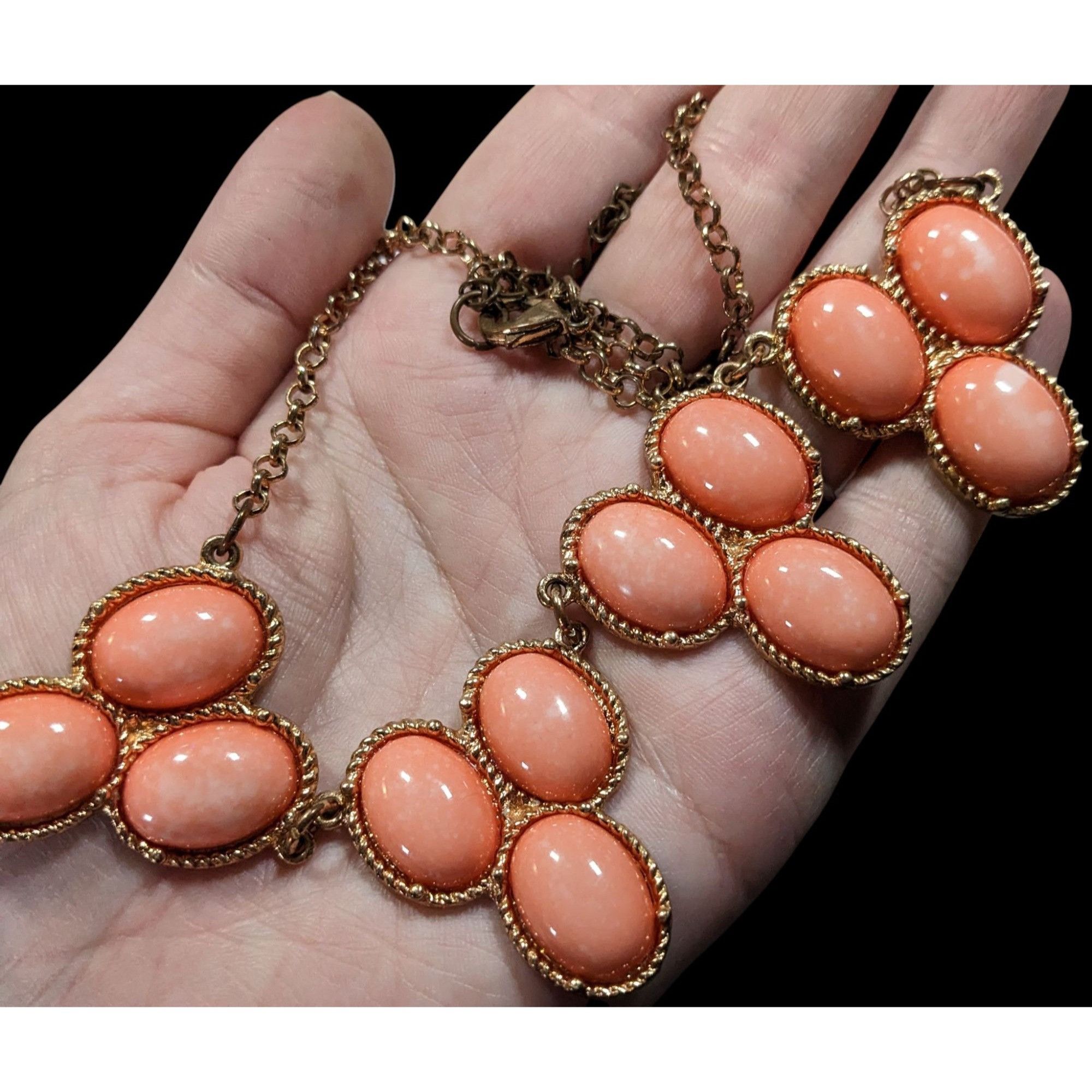 Other Y2K Mottled Peach Cabochon Floral Necklace Size ONE SIZE - 3 Thumbnail