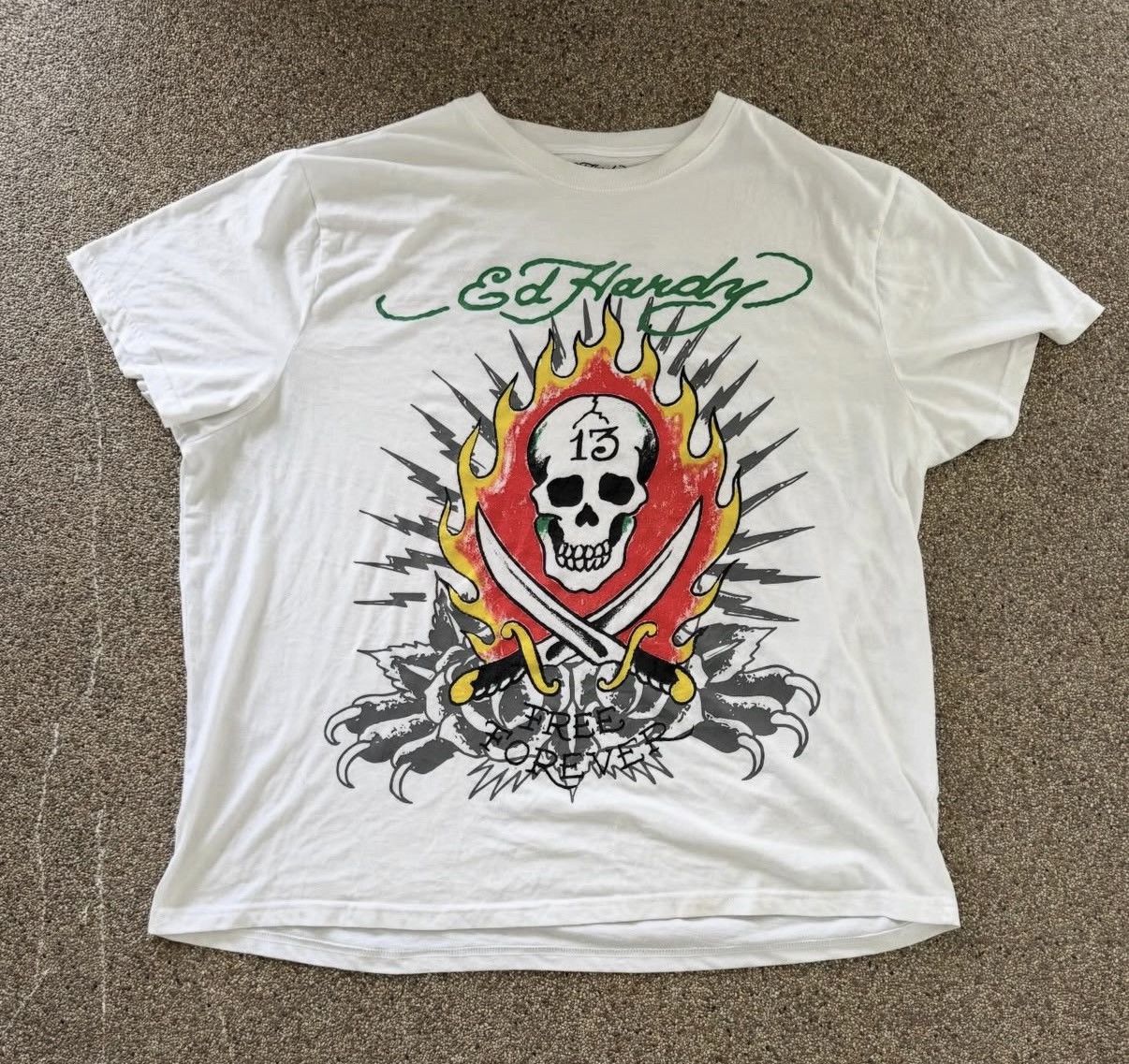 Ed Hardy ED HARDY Y2K FLAMING SKULL THIRTEEN GRUNGE GRAPHIC Size US XL / EU 56 / 4 - 1 Thumbnail