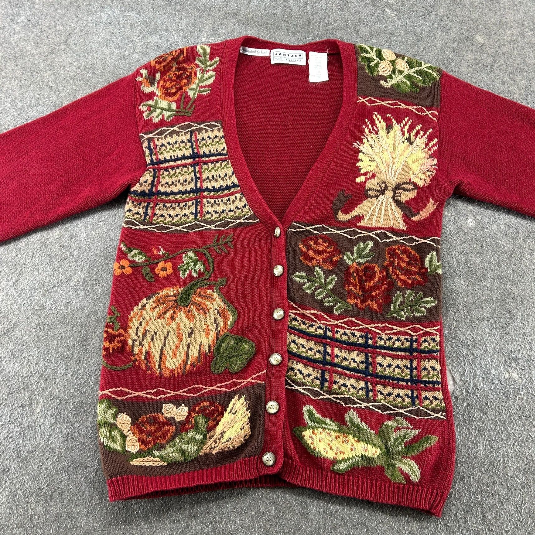 Jantzen VINTAGE Jantzen Sweater Cardigan Womens L Red Embroidered Cable-Knit Crew Neck Long Sleeve Autumn 90s Womens Size L / US 10 / IT 46 - 3 Thumbnail