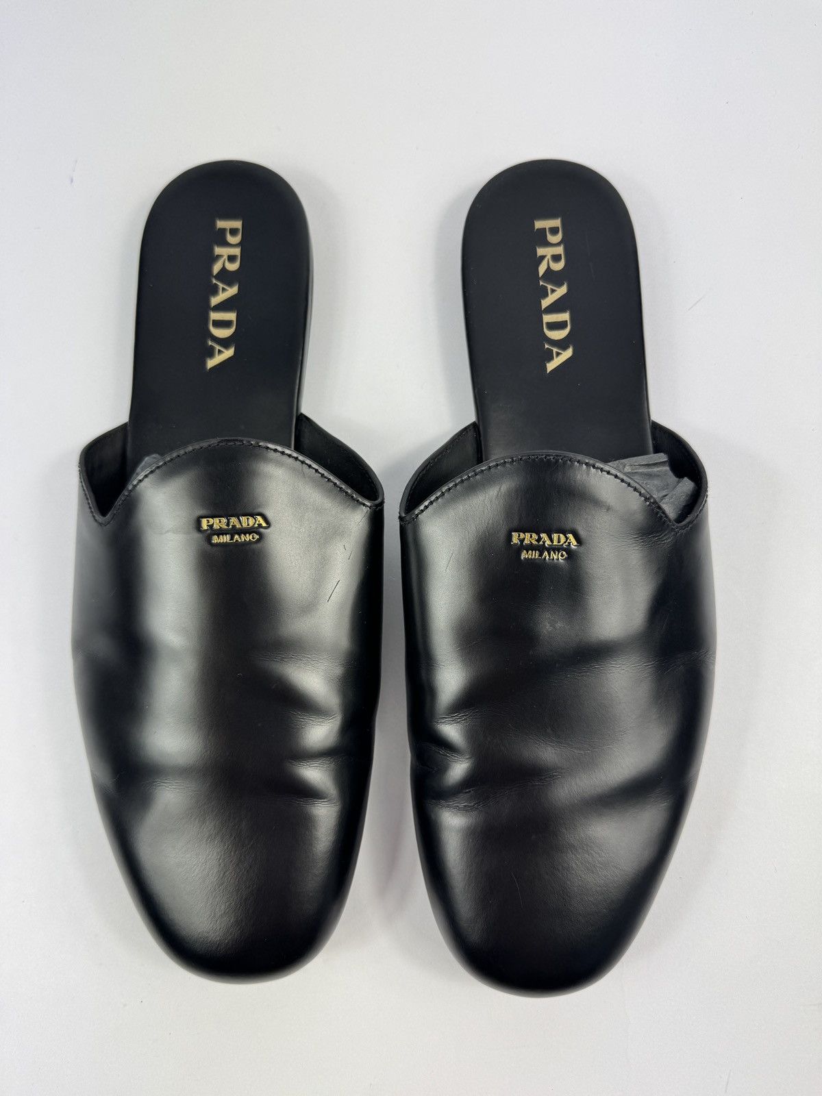 Prada LOGO LEATHER SLIP ONS Size US 9 / EU 42 - 1 Thumbnail