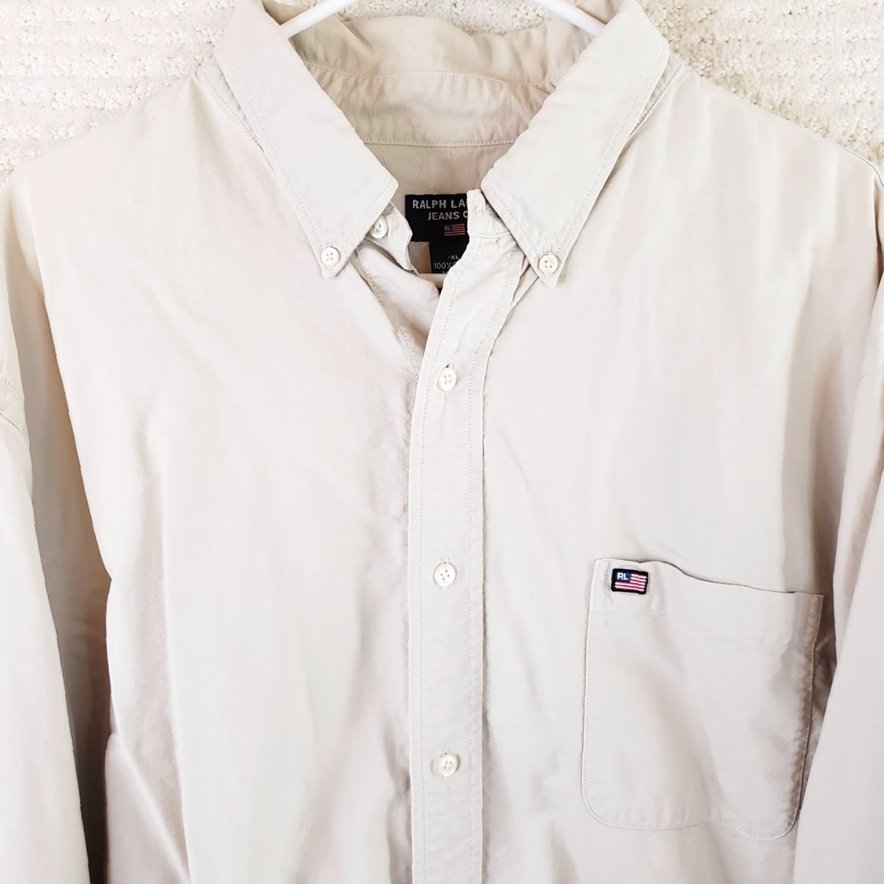 Ralph Lauren Ralph Lauren Jeans Company Men's Button-Up Shirt Long Sleeve Beige XL Button-Down Collar Casual Workwear Size US XL / EU 56 / 4 - 3 Thumbnail