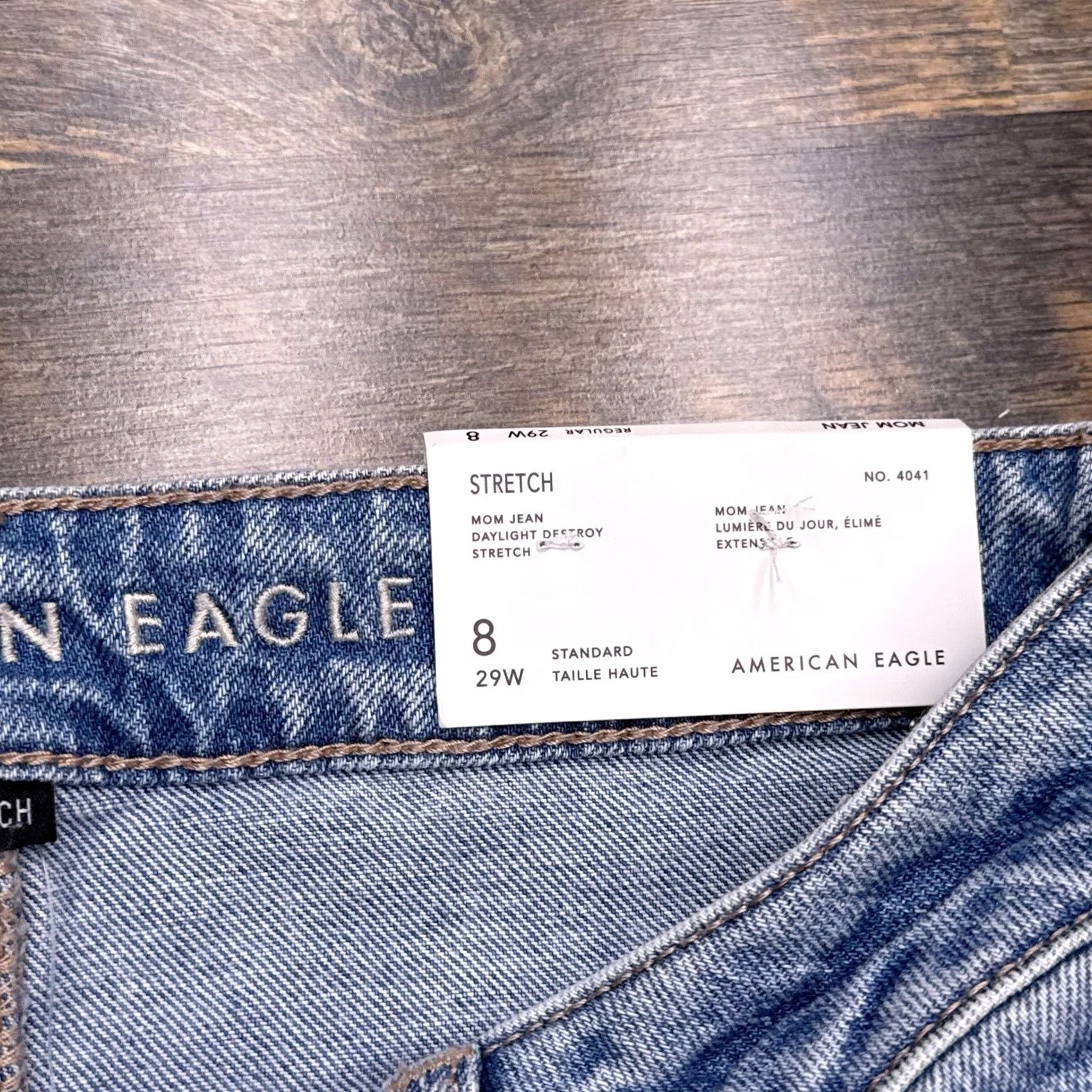 American Eagle Outfitters American Eagle Mom Jeans Womens 8 29W High Rise Stretch Distressed New Blue 90s Grunge Retro Logo Jeans Womens Style Mom Size 30" / US 8 / IT 44 - 4 Thumbnail