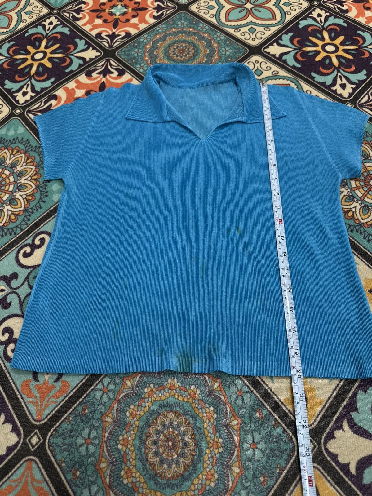 Pleats Please Issey Miyake Pleats Please Issey Miyake Neon Blue Polo Style Shirt Size US M / EU 48-50 / 2 - 10 Thumbnail
