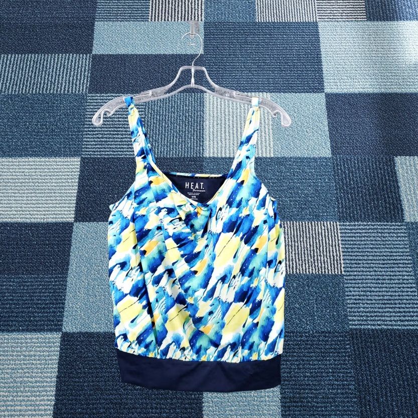 Vintage Heat Tankini Womens S Small Blue Shirred Neck Blouson Swim Top Breezy Size S / US 4 / IT 40 - 1 Thumbnail