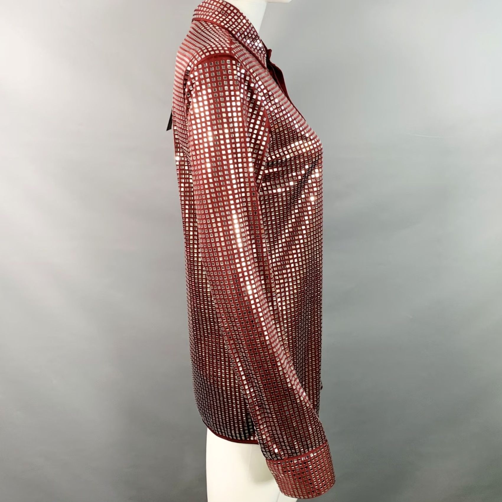 Bottega Veneta BOTTEGA VENETA Shirt Burgundy Silver Satin Jersey Embellishment Fall 2019 S Womens Size S / US 4 / IT 40 - 3 Thumbnail