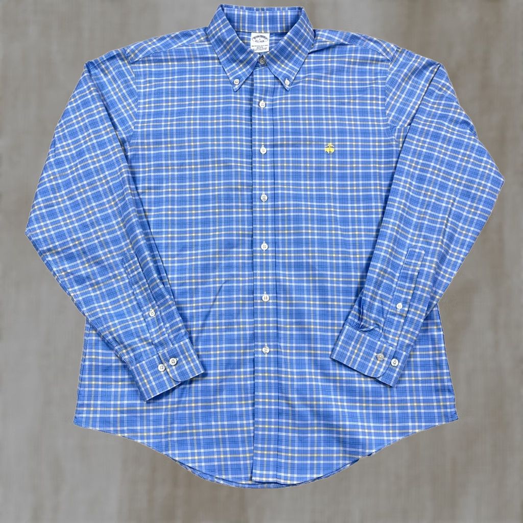 Brooks Brothers Brooks Brothers Button-Up Shirt Men L Blue Plaid OCBD Button-Front Casual Dress Shirt Size 42R - 1 Thumbnail