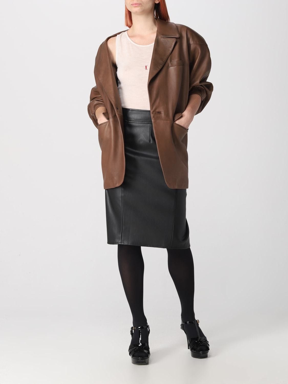 Saint Laurent Paris o1bcso1str1124 Oversized Jacket In Lambskin in Brown Size M / US 6-8 / IT 42-44 - 2 Thumbnail