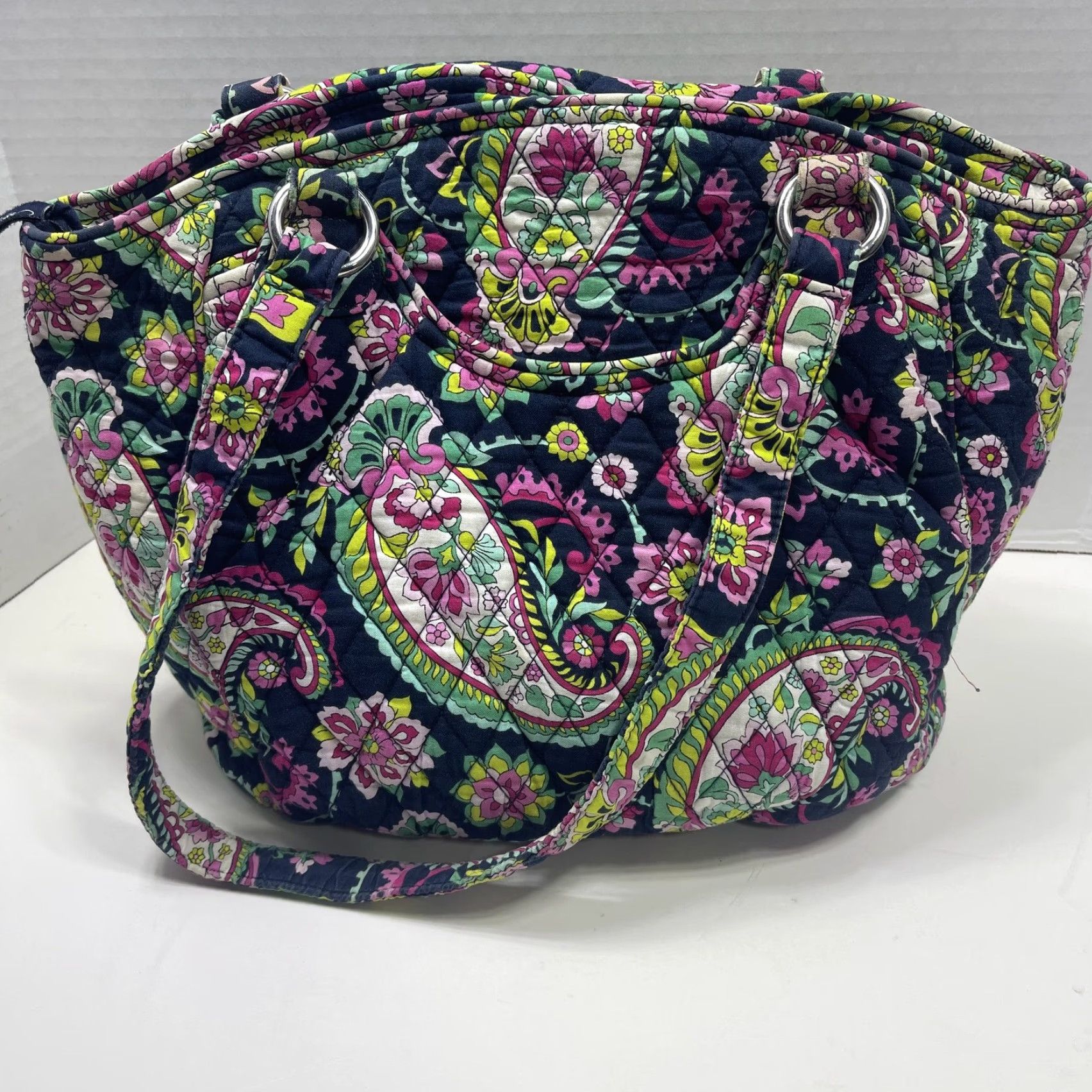 Vera Bradley Vera Bradley Shoulder Bag Womens Navy Paisley Floral Quilted Cotton Handbag Size ONE SIZE - 3 Thumbnail