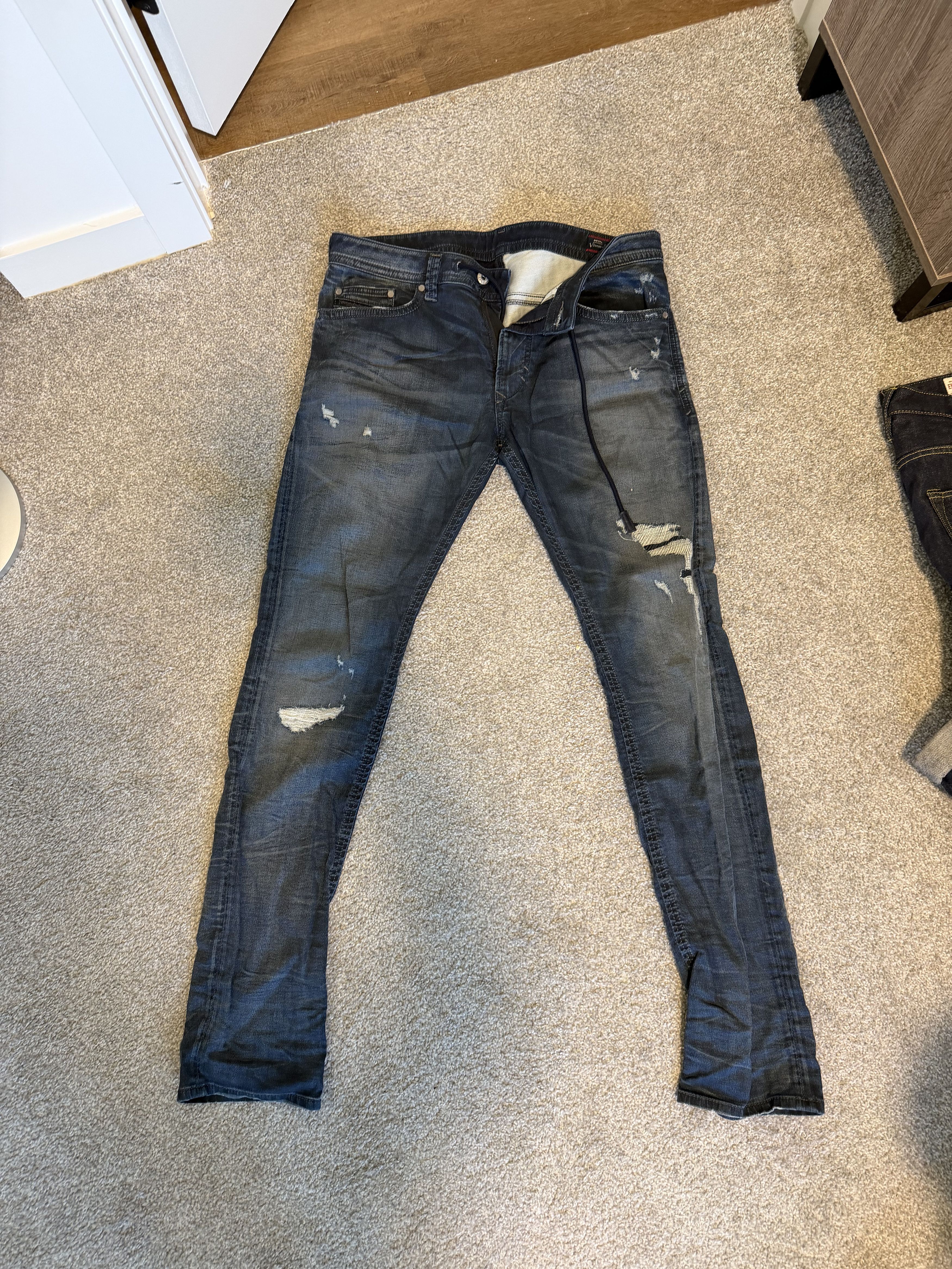 Diesel Thavar Denim Sweatpants Distressed Jeans Size 32