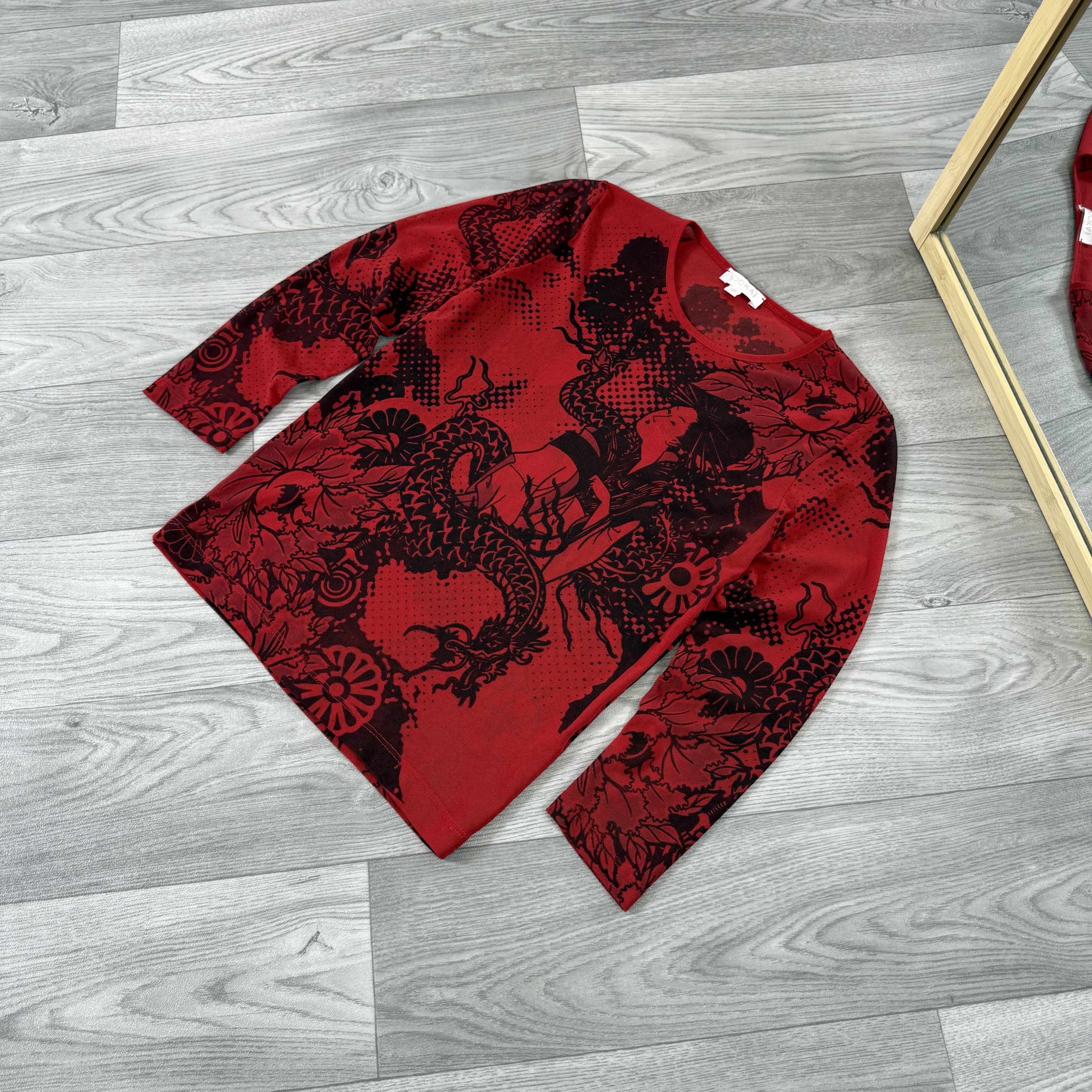 Japanese Brand Vintage Japanese Red Mesh 3/4 Graphic Blouse Top Size S / US 4 / IT 40 - 3 Thumbnail