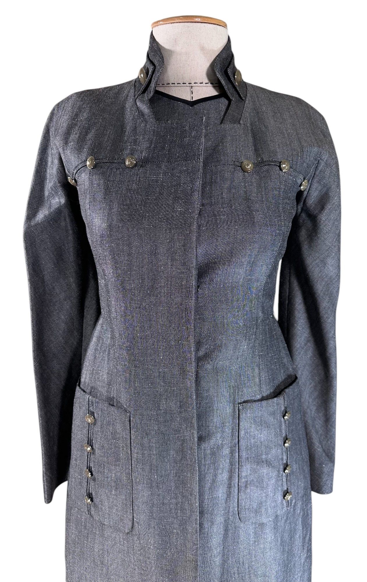 Valentino Grey Linen Suit Dress and Coat/Long Blazer Size XS / US 0-2 / IT 36-38 - 2 Thumbnail