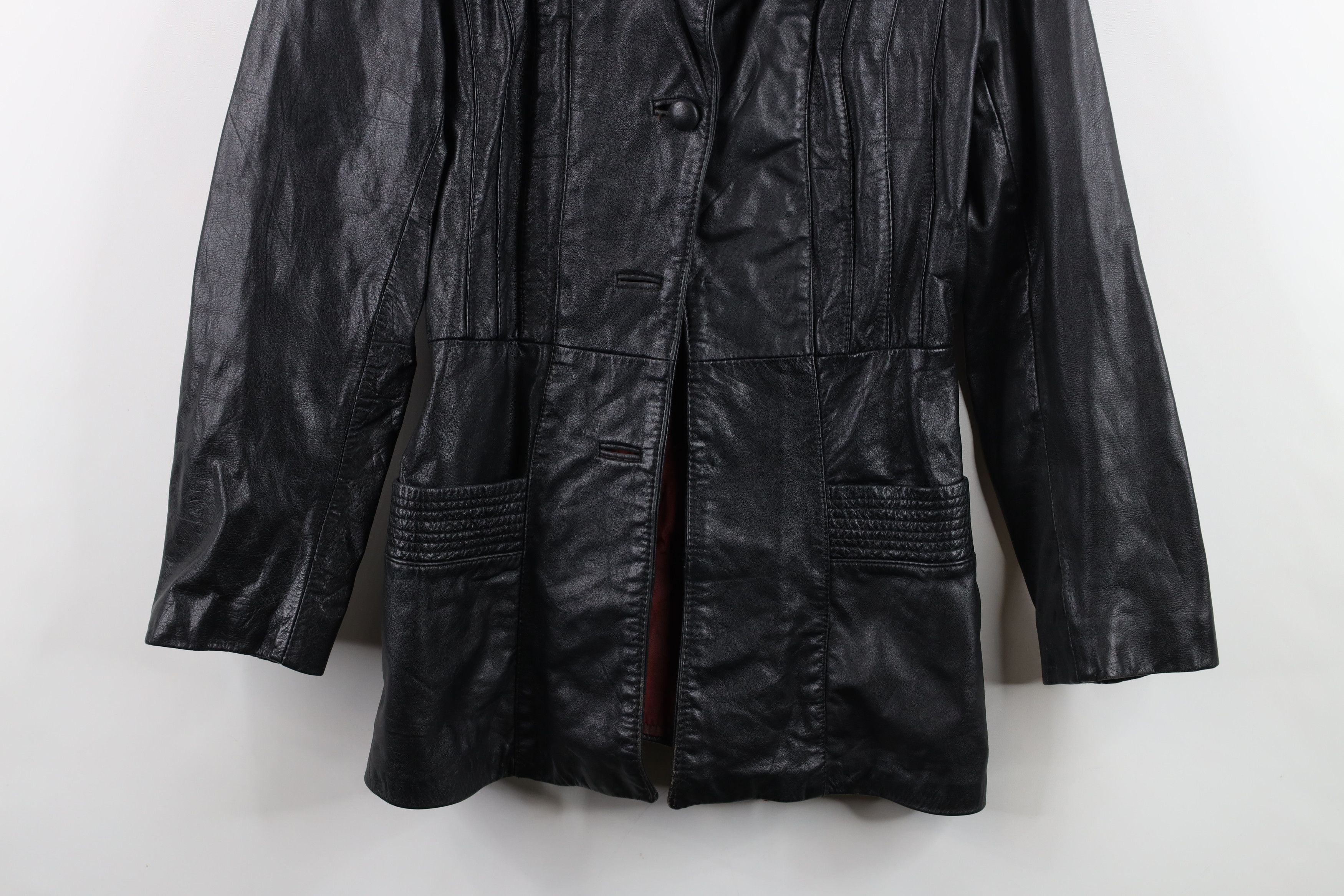 Vintage Vintage 70s Streetwear Button Collared Leather Jacket Black Size L / US 10 / IT 46 - 3 Thumbnail