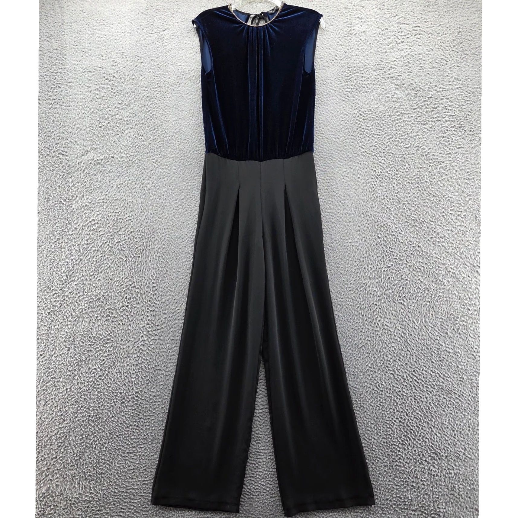 Zara Zara Womens Jumpsuit Velvet Chiffon Open Back Blue XS Cap Sleeve Party Elegant Beaded City Size 26" / US 2 / IT 38 - 2 Thumbnail
