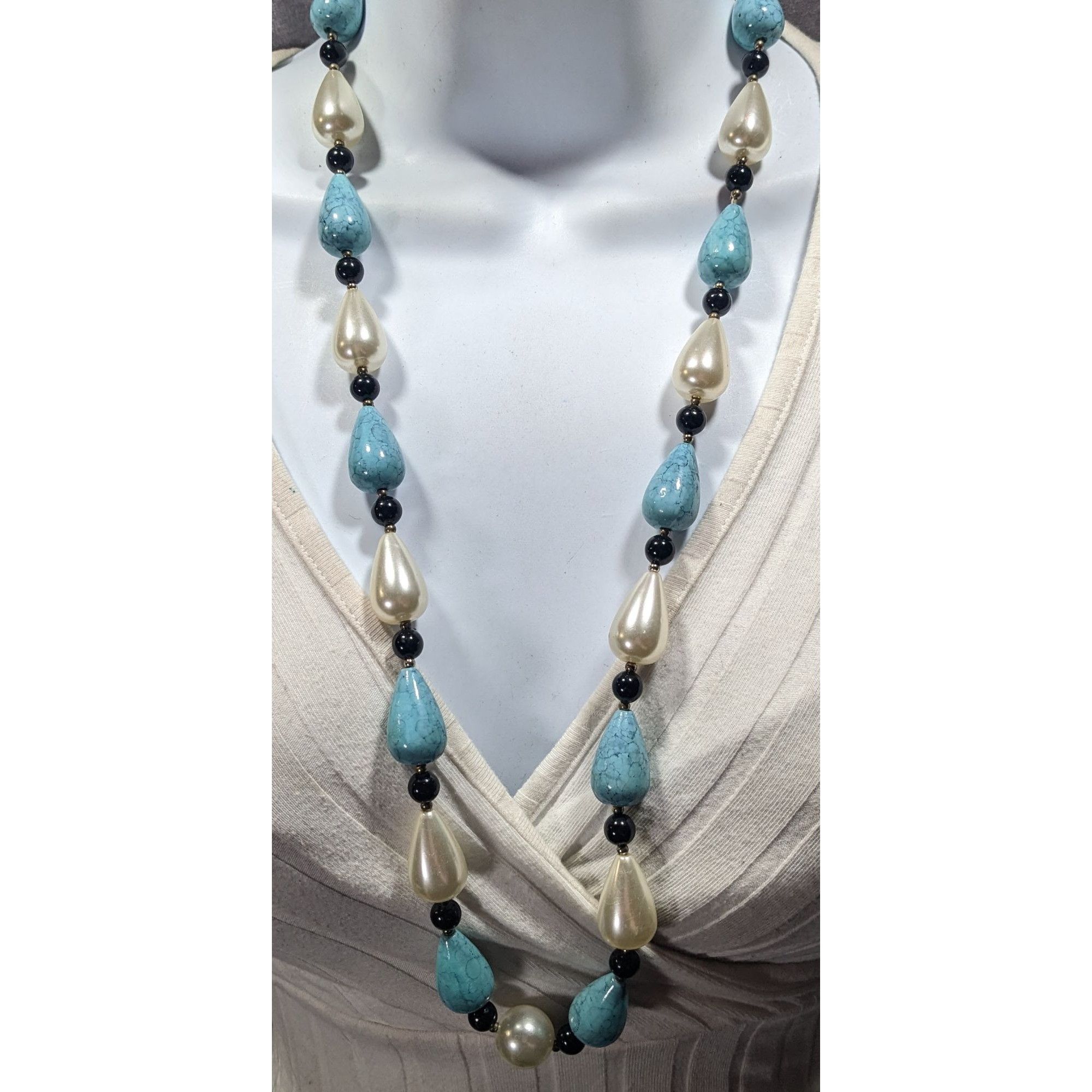 Other Faux Turquoise And Pearl Teardrop Beaded Necklace Size ONE SIZE - 2 Thumbnail