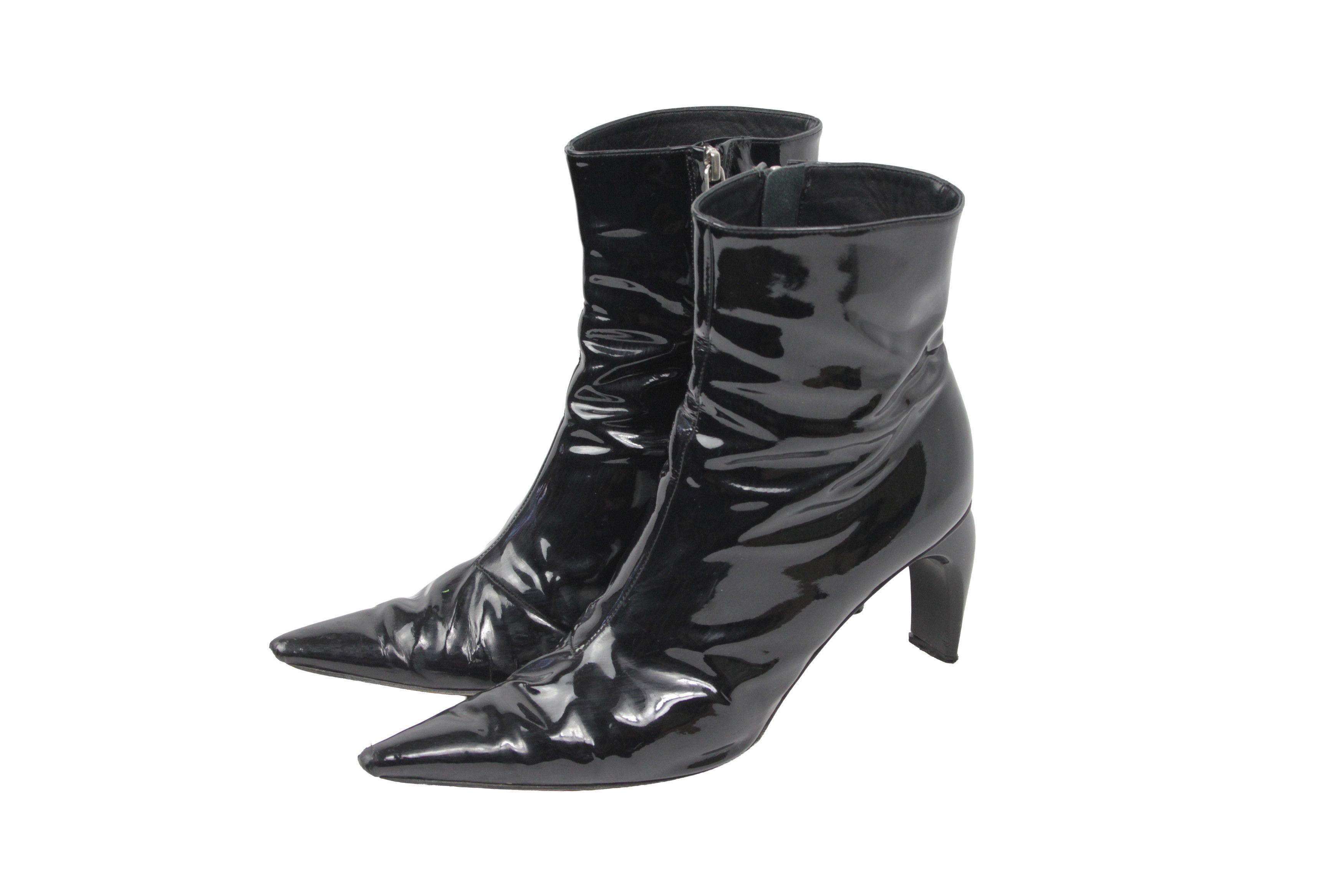 Misbhv Slicer Distressed Point Toe Patent Vinyl Ankle Boots Size US 9 / IT 39 - 3 Thumbnail