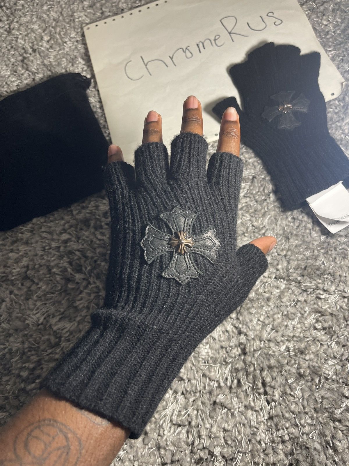 Chrome Hearts CHROME HEARTS CASHMERE CROSS PATCH GLOVES Size ONE SIZE - 2 Thumbnail
