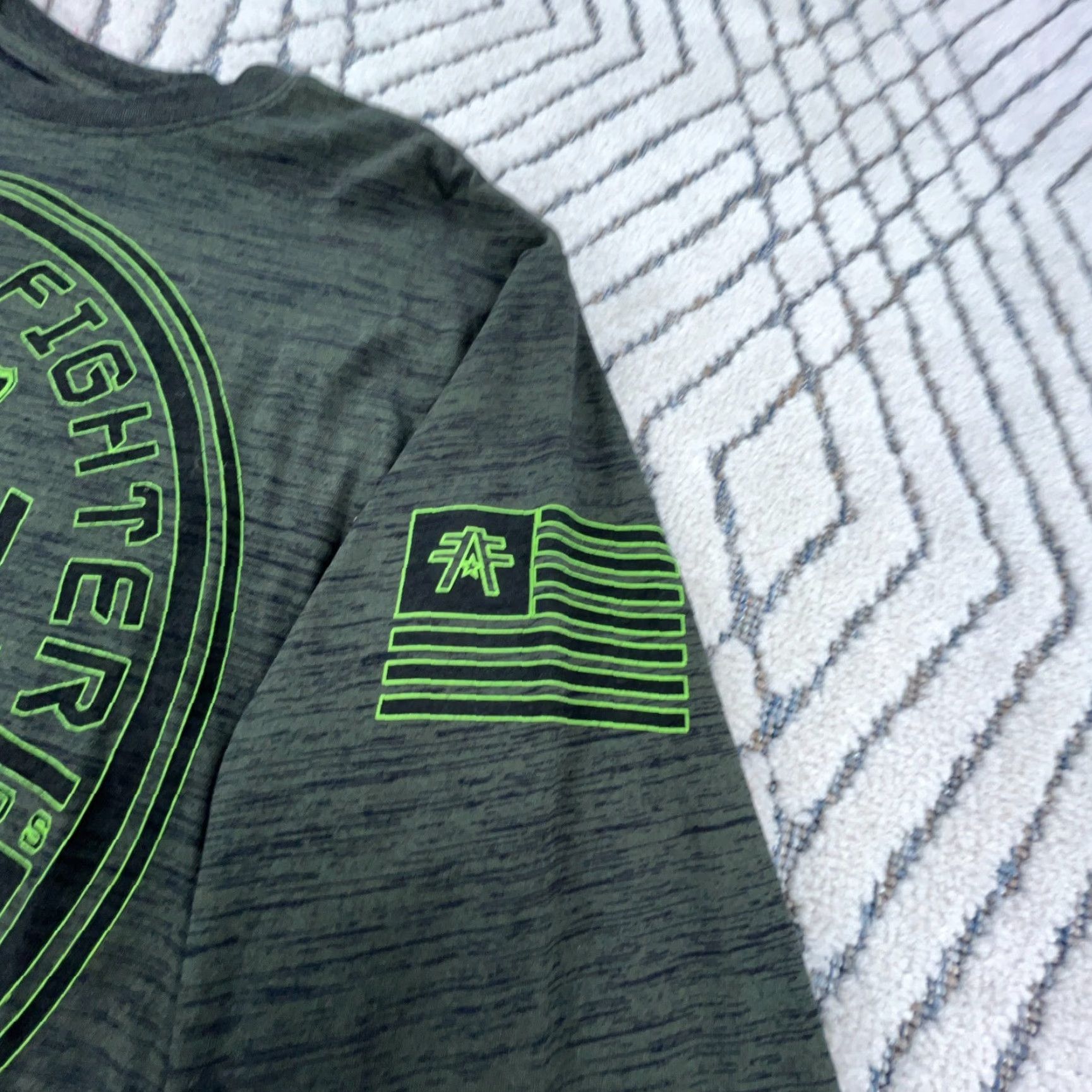 Vintage American Fighter Shirt Men Large Green Black Tee Spell Out MMA Mall Punk Adult Size US L / EU 52-54 / 3 - 5 Thumbnail