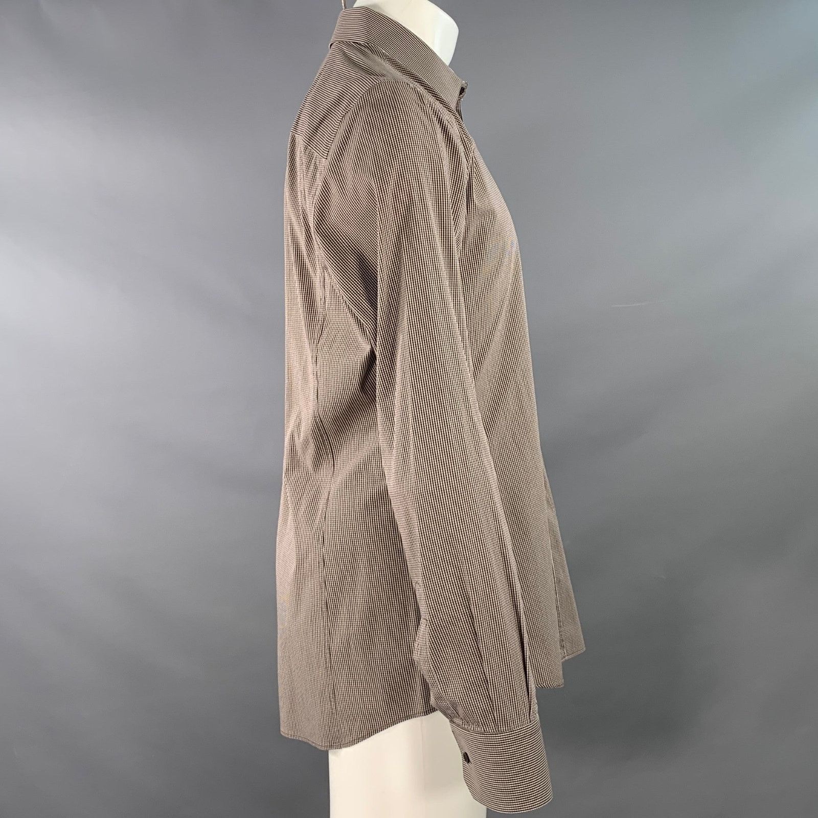Dolce & Gabbana Brown White Gingham Cotton Spread Collar Long Sleeve Shirt Size US L / EU 52-54 / 3 - 3 Thumbnail