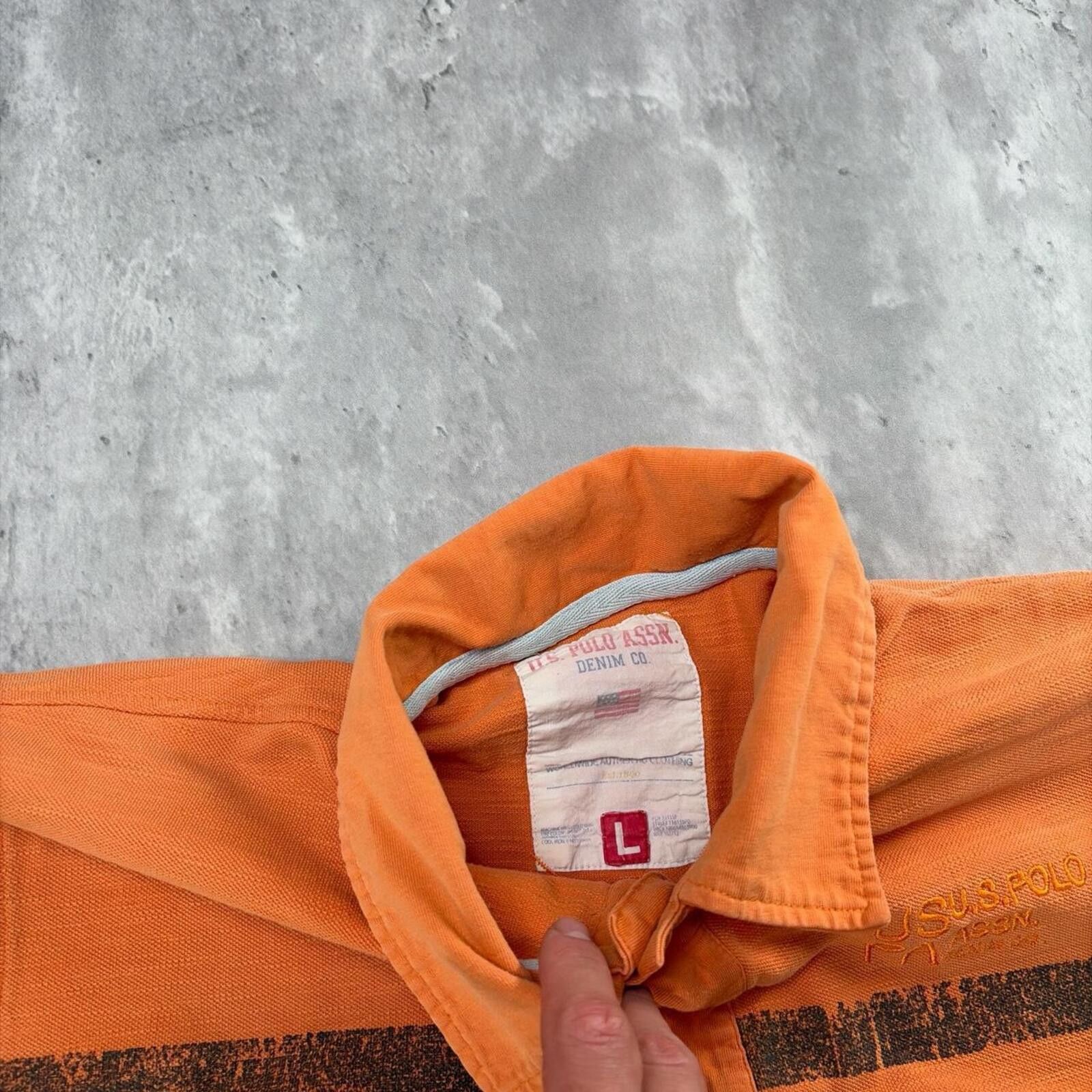 U.S. Polo Assn. Y2K Orange U.S. Polo Assn Grunge Striped Skater Polo Shirt Size US L / EU 52-54 / 3 - 6 Thumbnail
